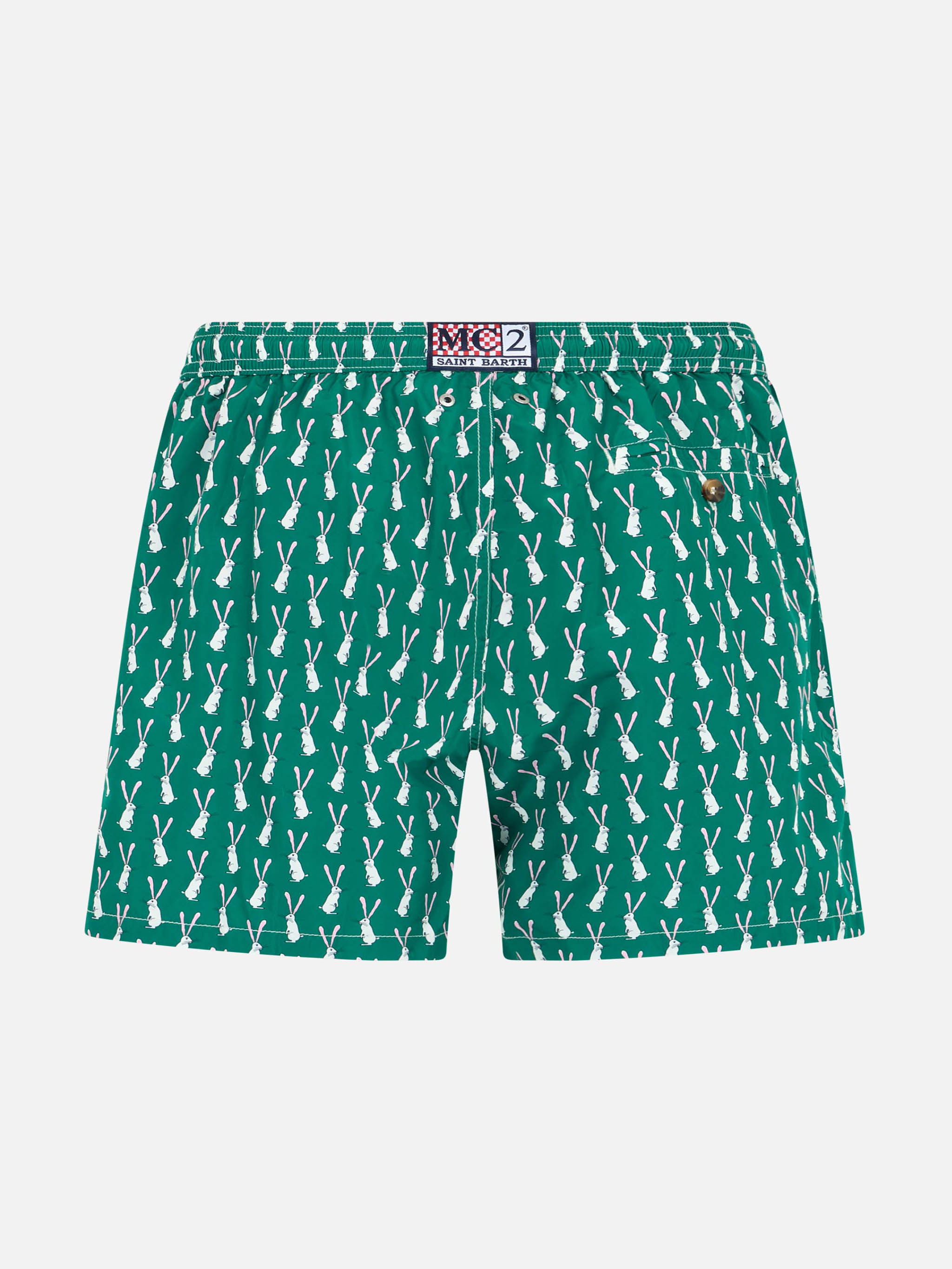 Boy Lightweight Fabric Swim-Shorts Jean Lighting 70 With Rabbit Print Green Swimshort