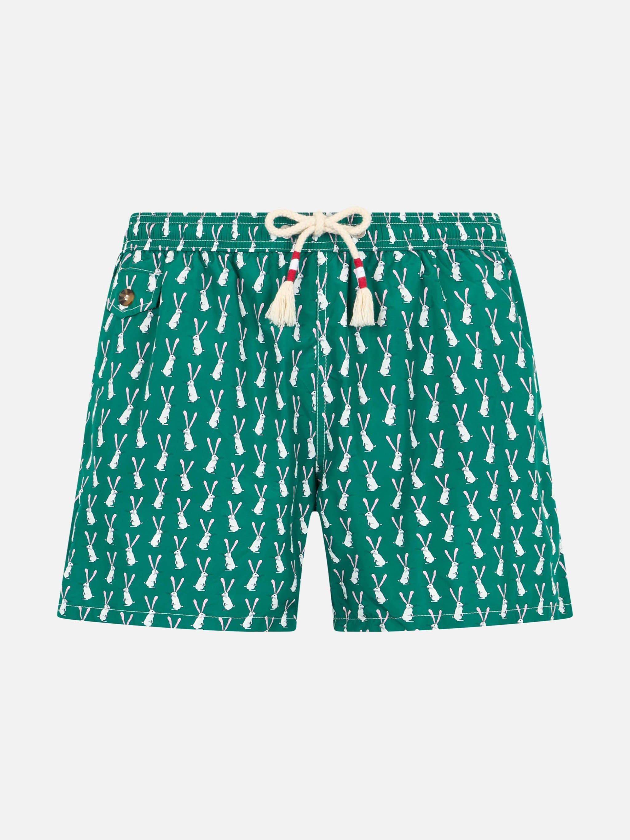Boy Lightweight Fabric Swim-Shorts Jean Lighting 70 With Rabbit Print Green Swimshort