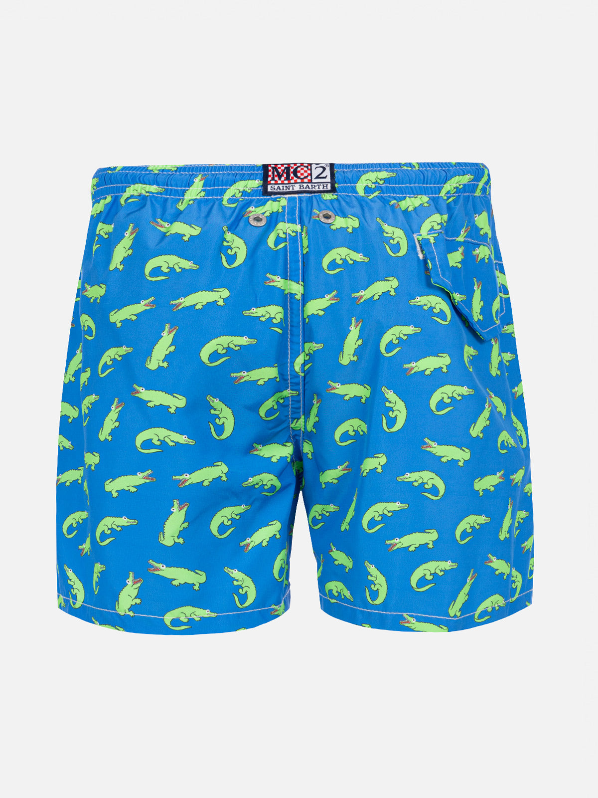 Boy Bluette Swim Shorts With Green Alligator Print Sky Swimshort