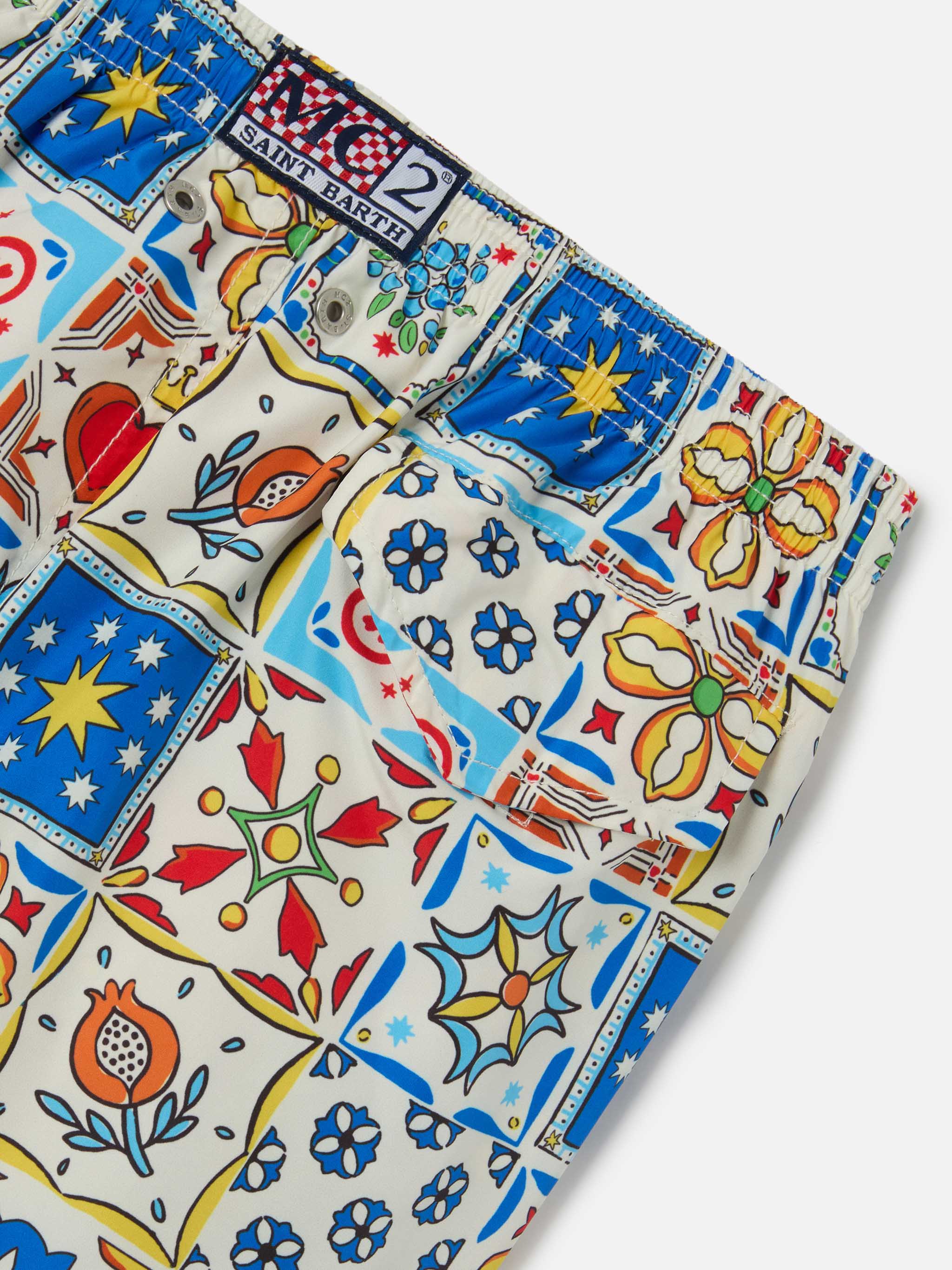 Jean Lighting 70 Swim Shorts With Maiolica All-Over Print White Swimshort