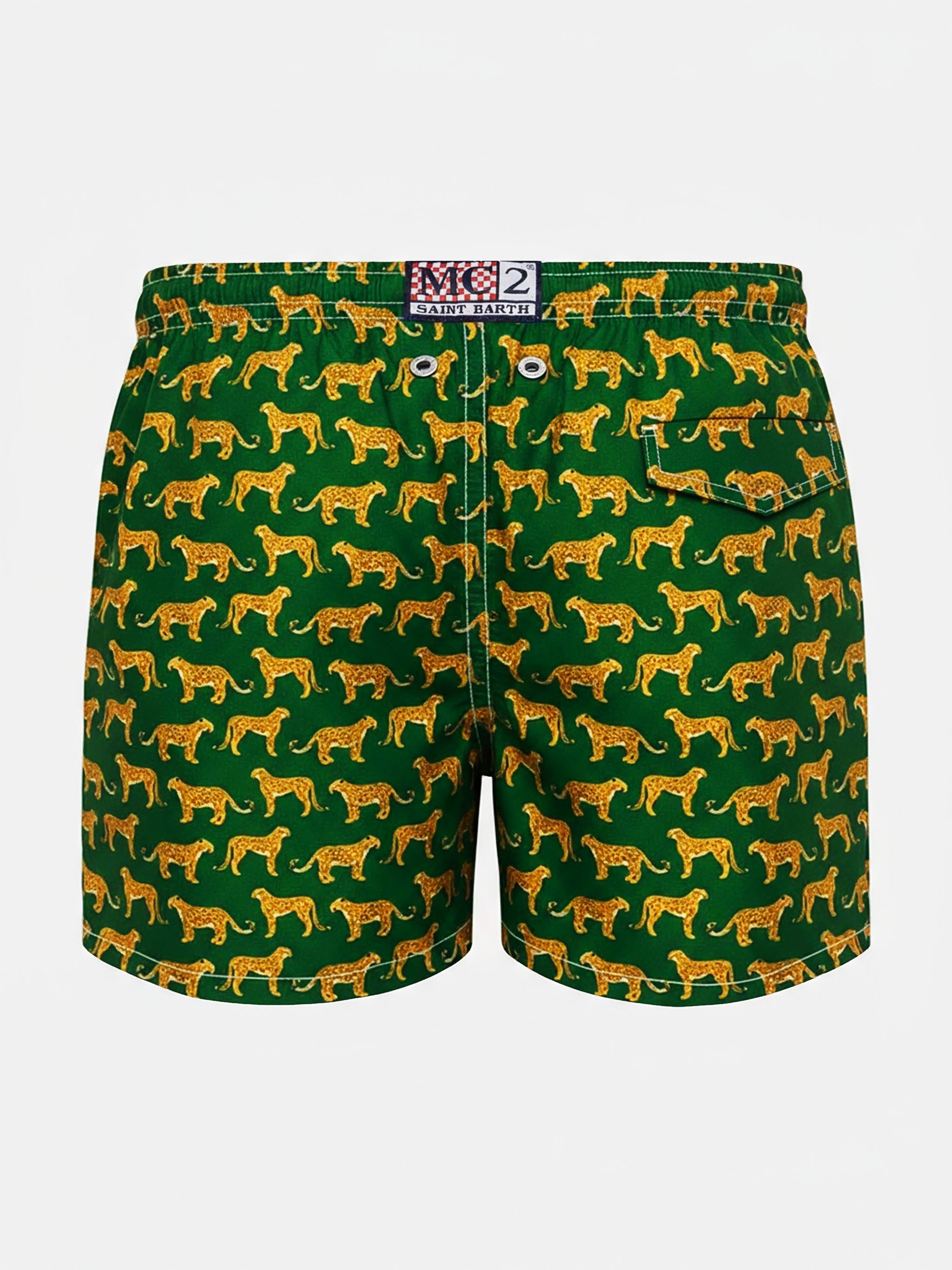 Jean Lighting 70 Lightweight Swim Shorts With Cheeta Print Green Swimshort