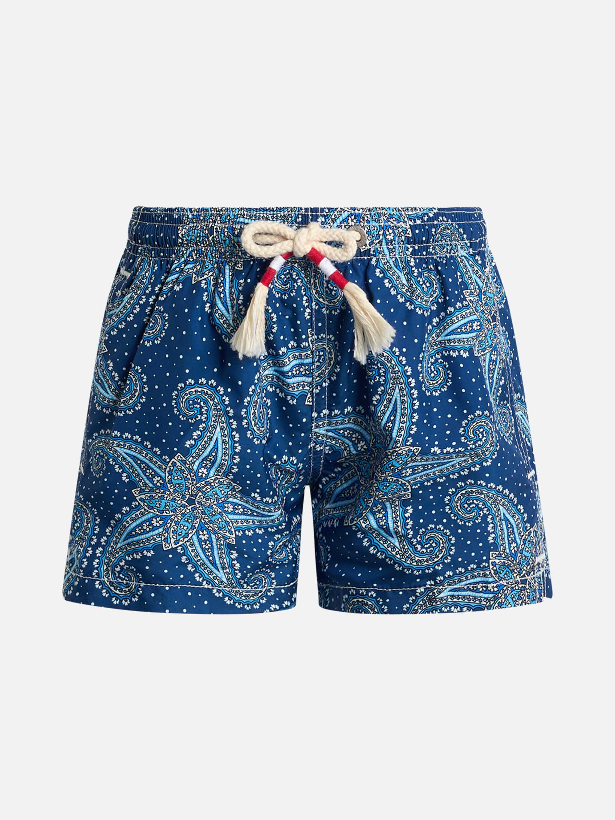 Boy Lightweight Fabric Swim-Shorts Jean Lighting 70 With Paisley Print Blue Swimshort