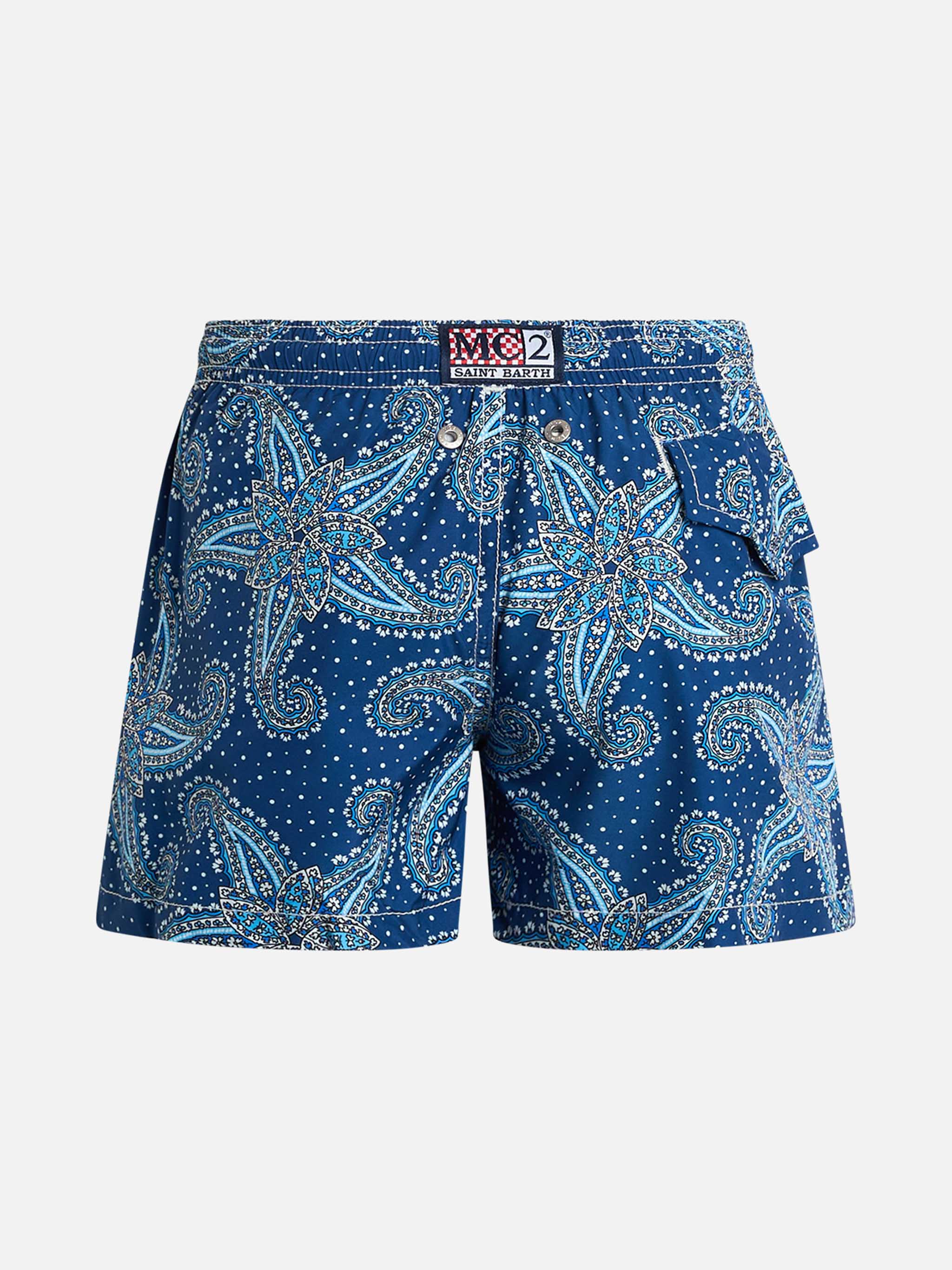 Boy Lightweight Fabric Swim-Shorts Jean Lighting 70 With Paisley Print Blue Swimshort