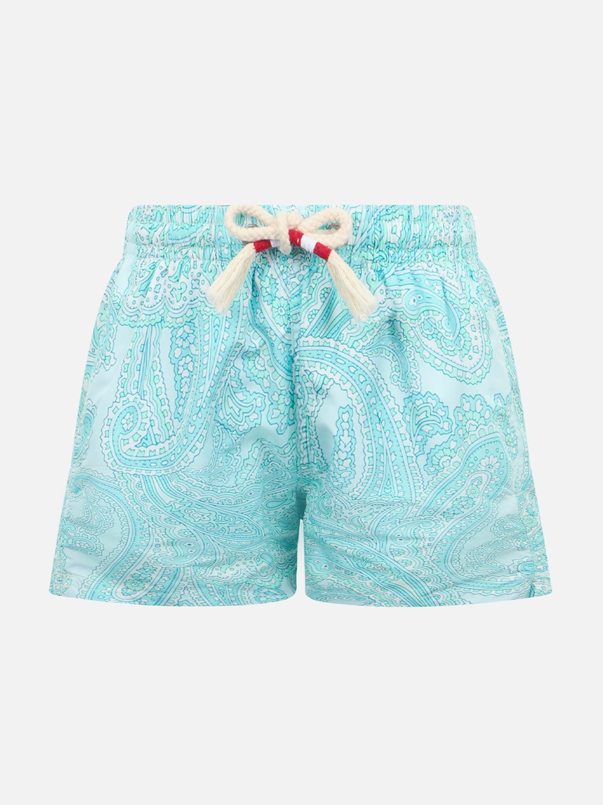 Boy Lightweight Fabric Swim-Shorts Jean Lighting 70 With Paisley Print Green Swimshort
