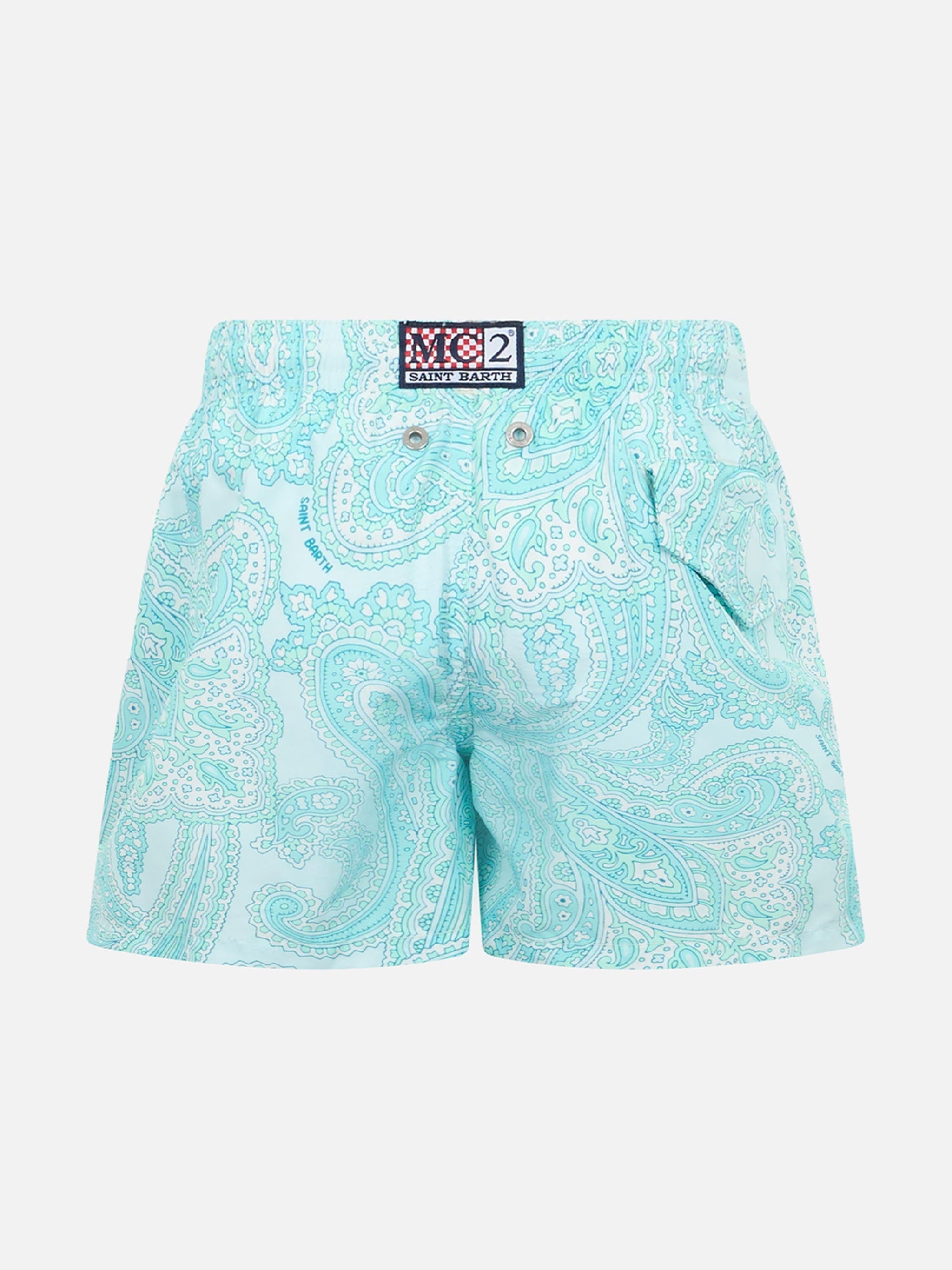 Boy Lightweight Fabric Swim-Shorts Jean Lighting 70 With Paisley Print Green Swimshort