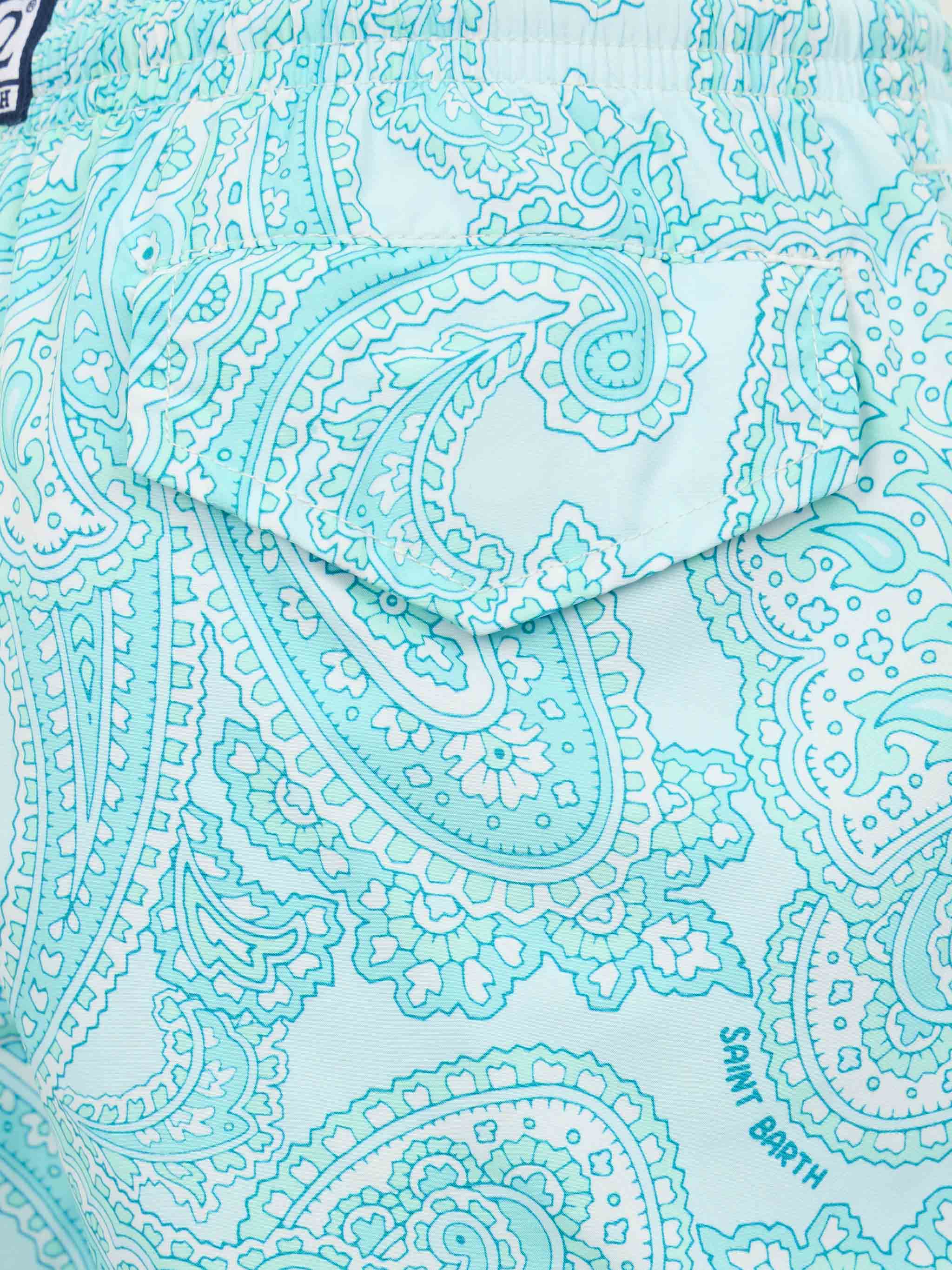 Boy Lightweight Fabric Swim-Shorts Jean Lighting 70 With Paisley Print Green Swimshort