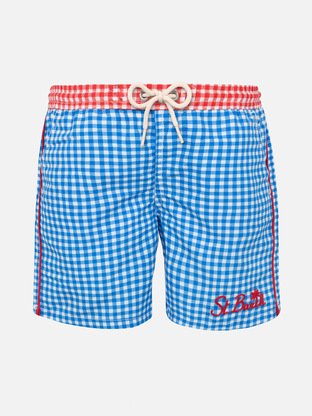 Boy Swim Shorts With Gingham Print Blue Swimshort