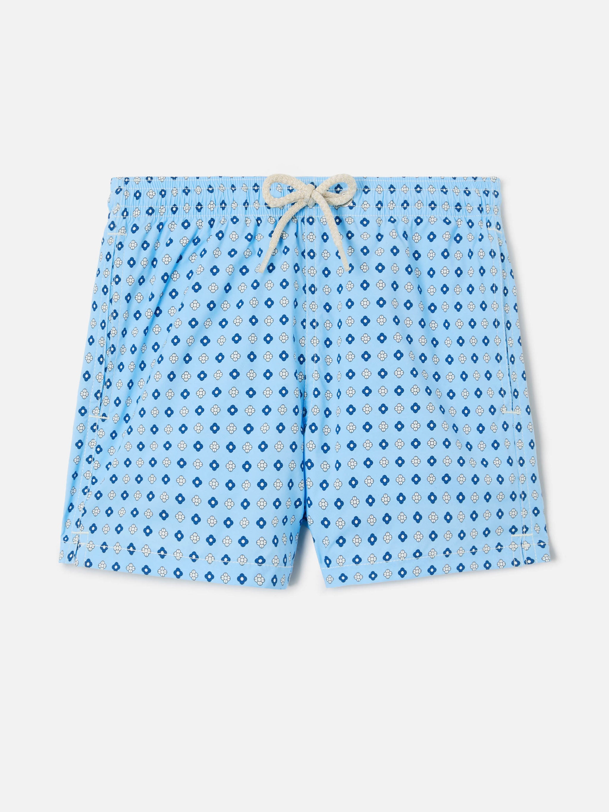 Jean Lighting Stretch Swim Shorts With All-Over Geometric Floral Print Blue Swimshort