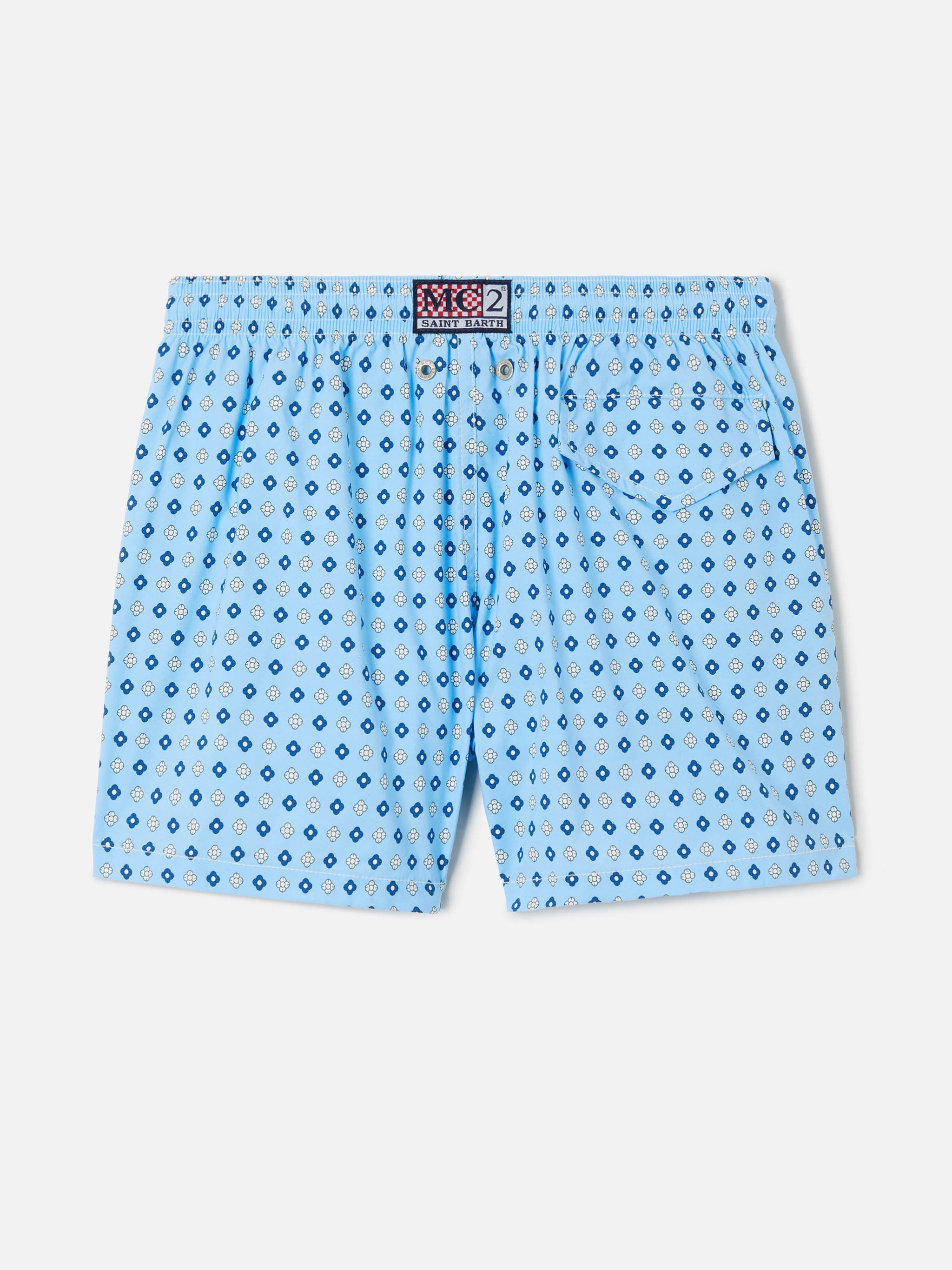 Jean Lighting Stretch Swim Shorts With All-Over Geometric Floral Print Blue Swimshort