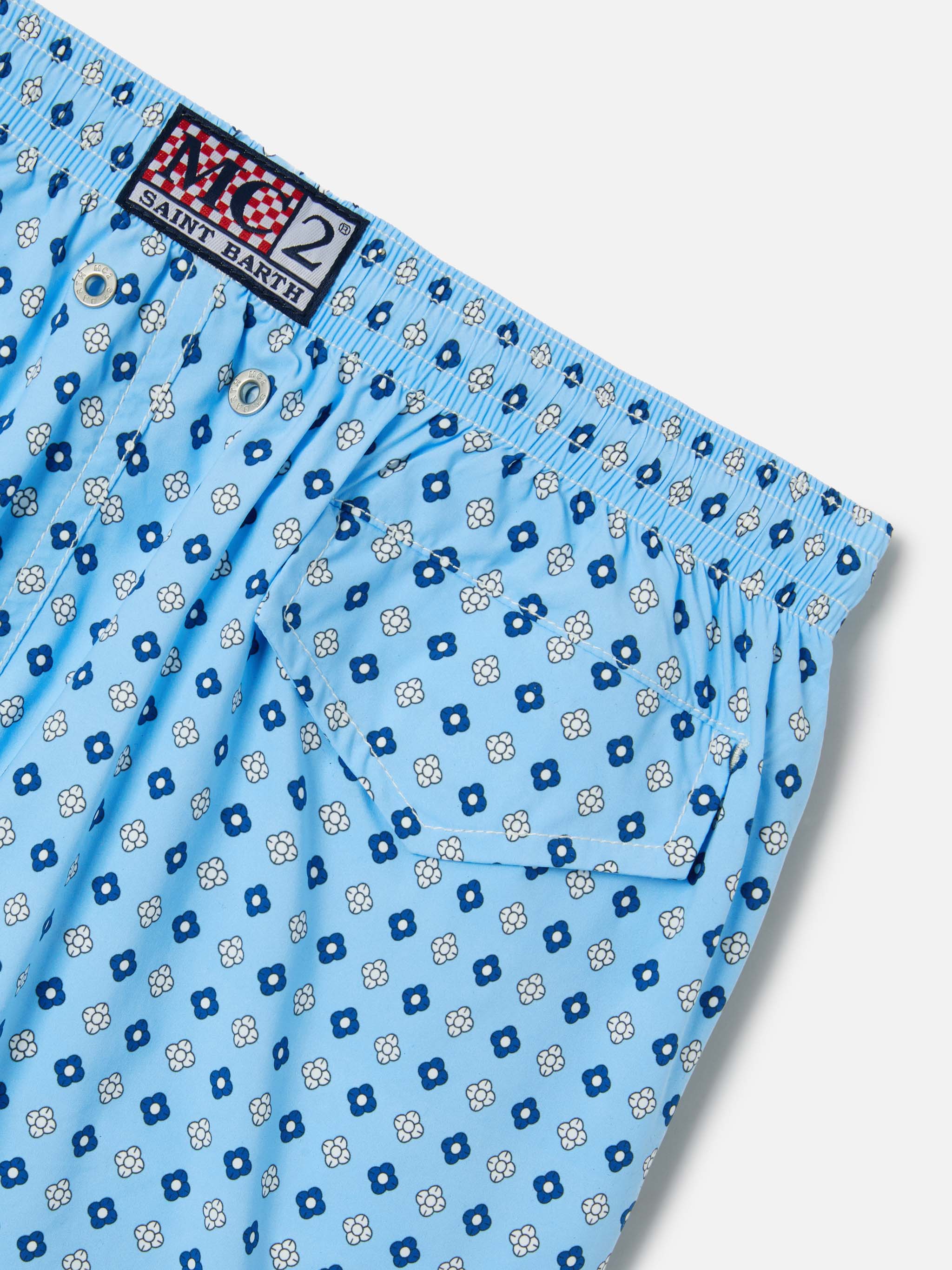 Jean Lighting Stretch Swim Shorts With All-Over Geometric Floral Print Blue Swimshort