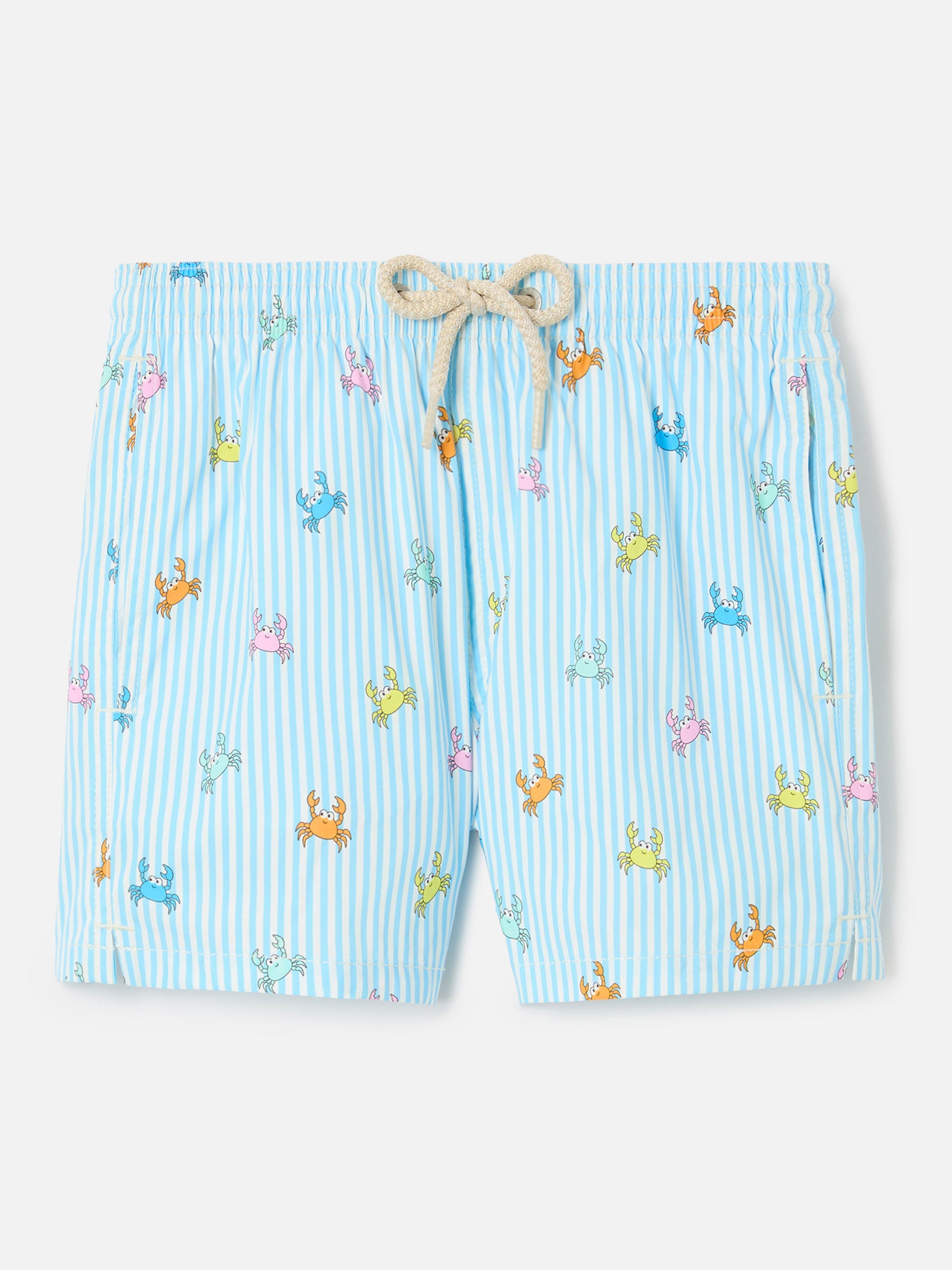 Jean Lighting Stretch Swim Shorts Striped With All-Over Crabs Print Sky Swimshort