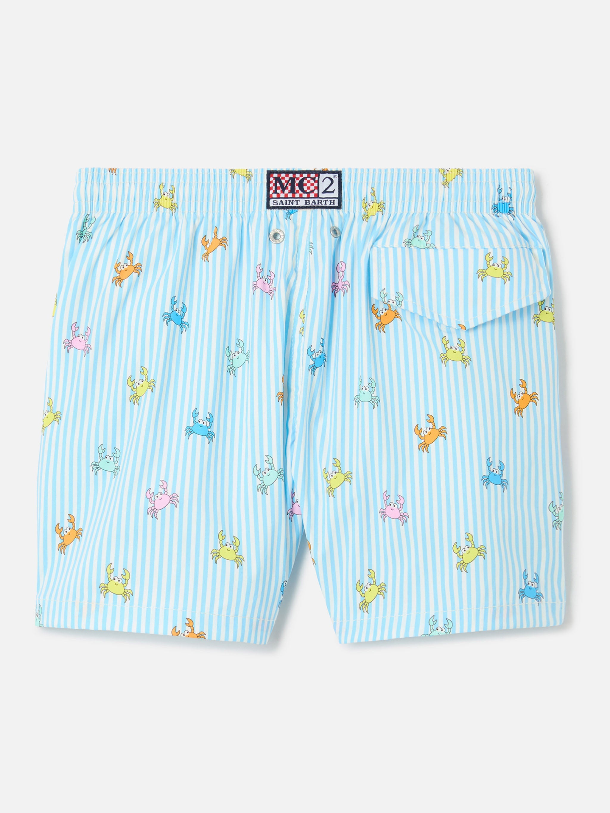 Jean Lighting Stretch Swim Shorts Striped With All-Over Crabs Print Sky Swimshort