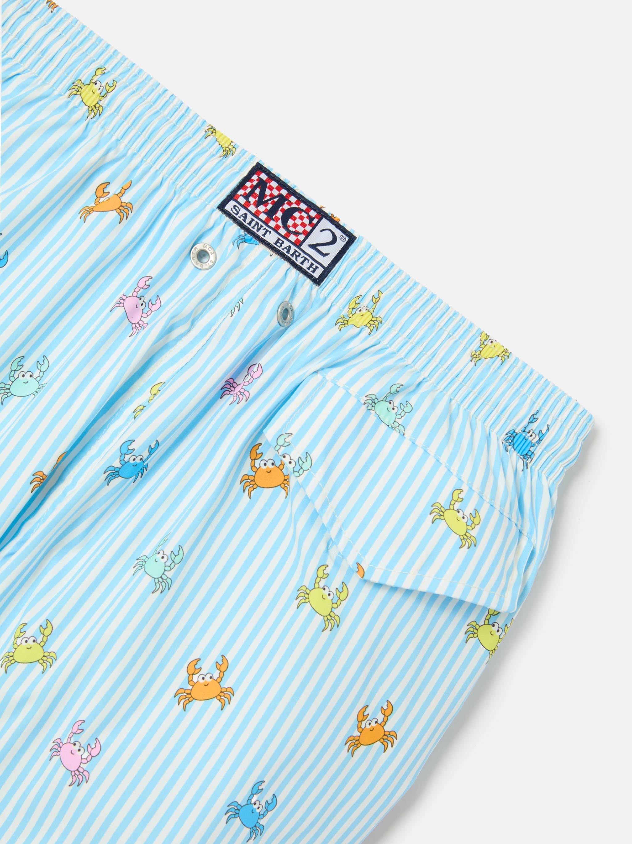 Jean Lighting Stretch Swim Shorts Striped With All-Over Crabs Print Sky Swimshort