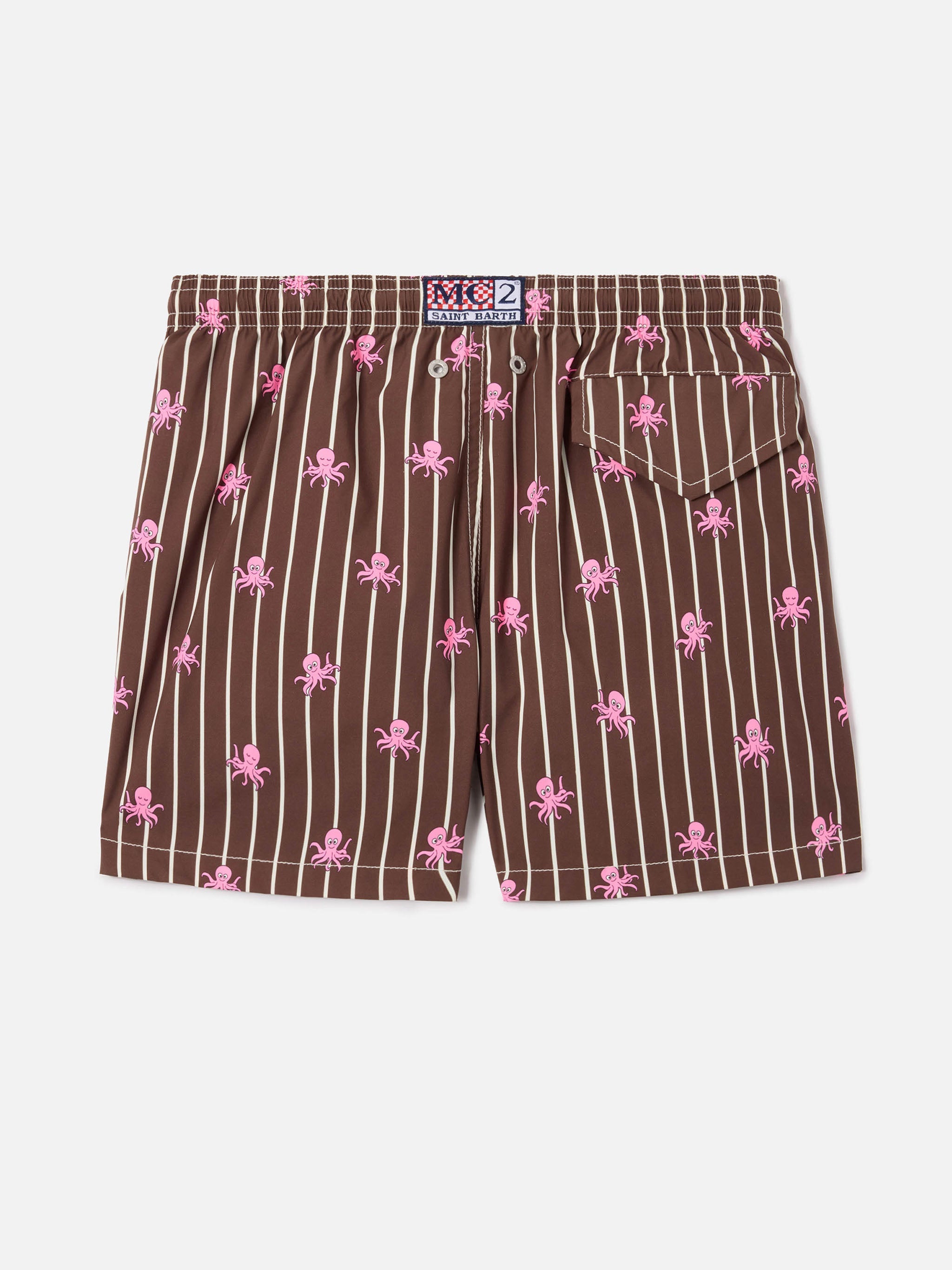 Jean Lighting Stretch Swim Shorts Striped With All-Over Octopus Print Brown Swimshort