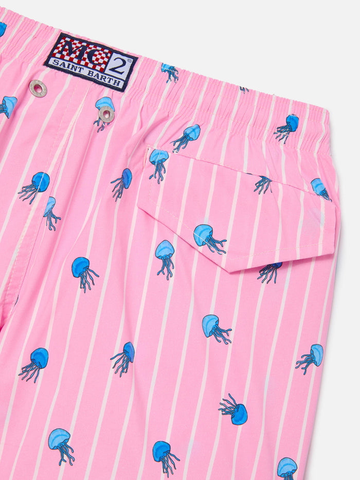 Jean Lighting Stretch Swim Shorts Striped With All-Over Jellyfish Print Pink Swimshort