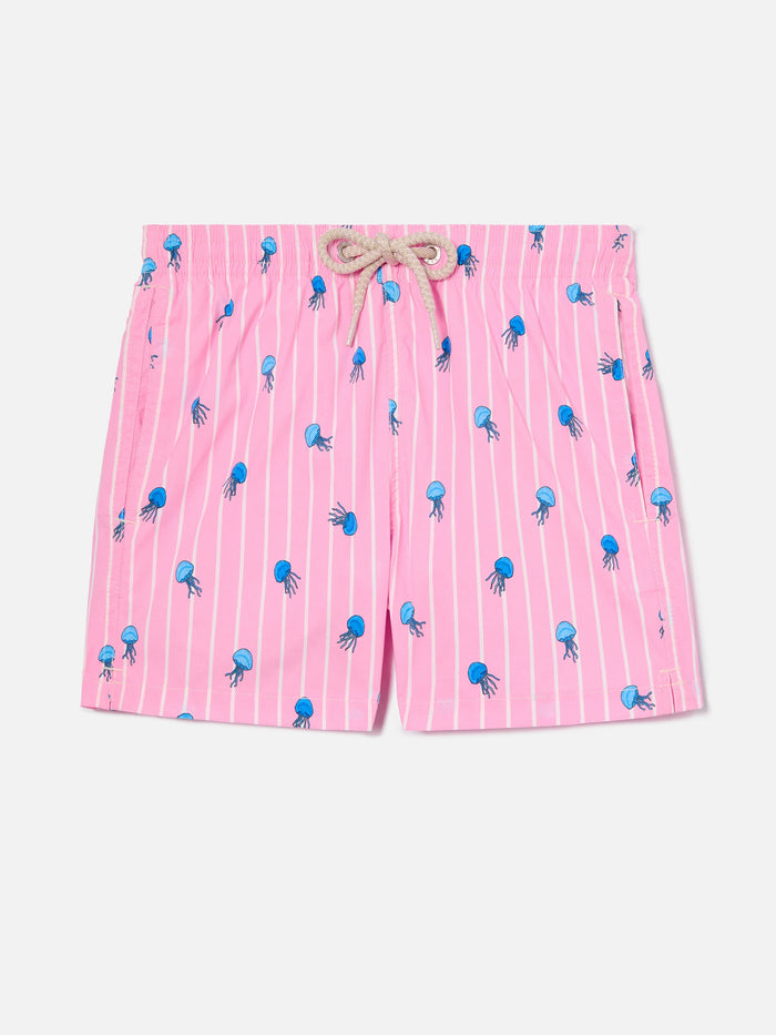 Jean Lighting Stretch Swim Shorts Striped With All-Over Jellyfish Print Pink Swimshort