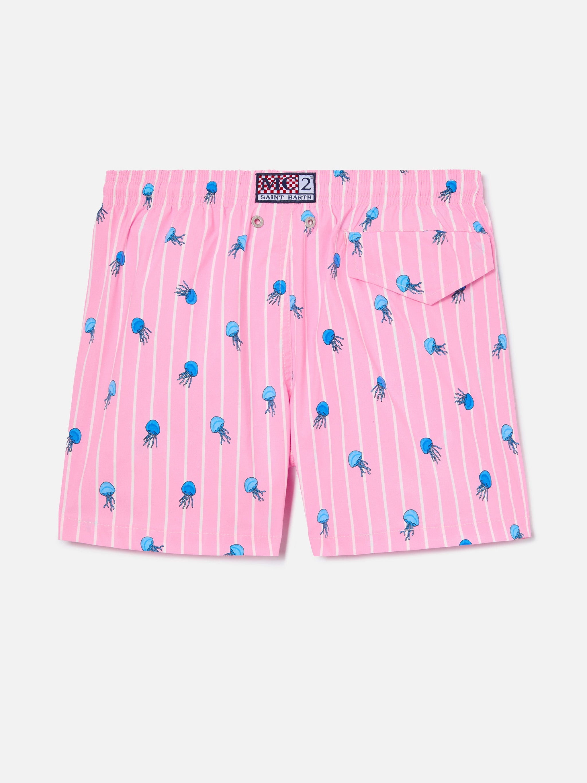 Jean Lighting Stretch Swim Shorts Striped With All-Over Jellyfish Print Pink Swimshort