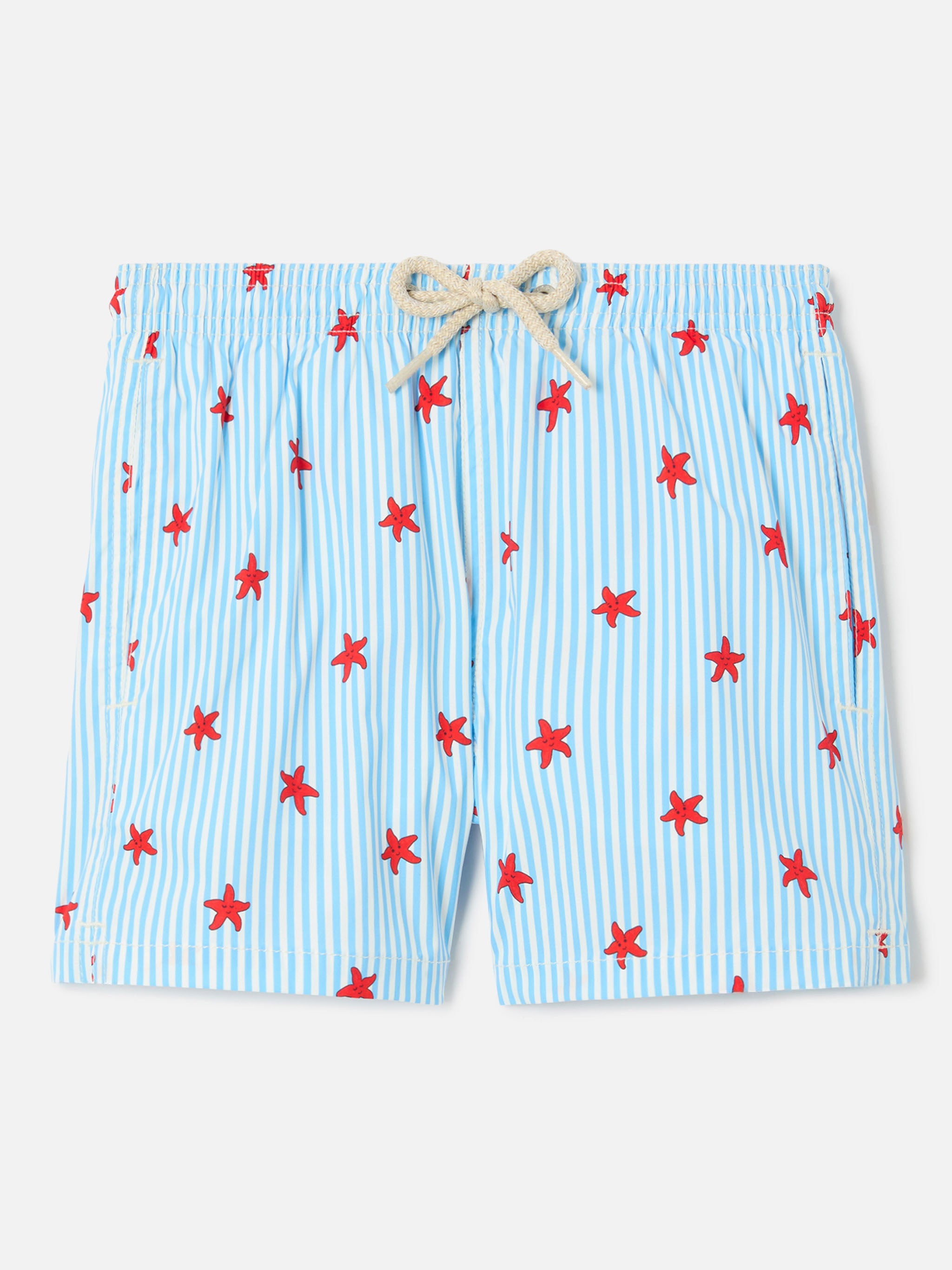 Jean Lighting Stretch Swim Shorts Striped With All-Over Starfish Print Blue Swimshort