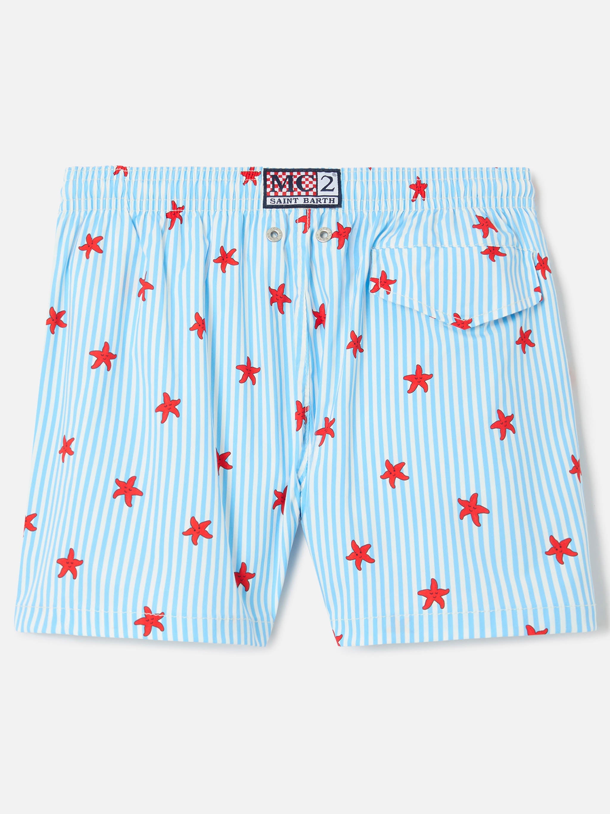 Jean Lighting Stretch Swim Shorts Striped With All-Over Starfish Print Blue Swimshort
