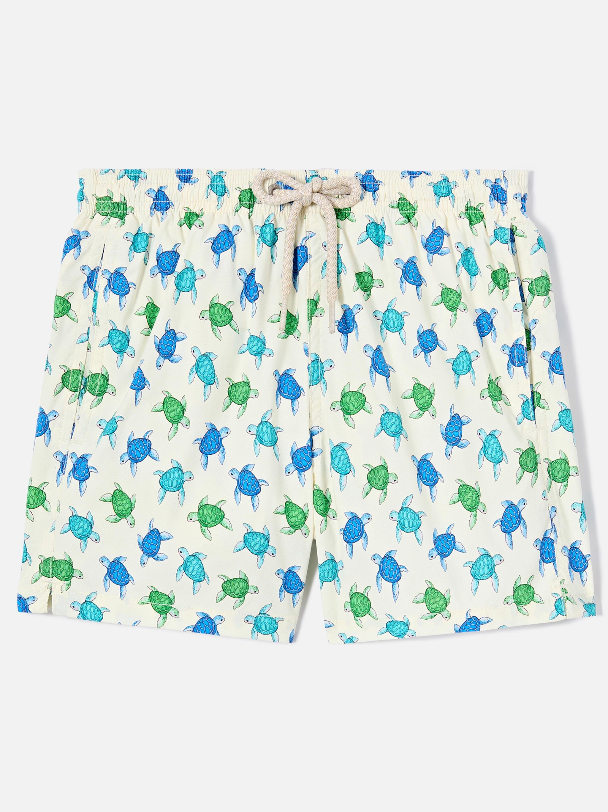 Jean Lighting Stretch Swim Shorts With All-Over Turtles Print White Swimshort