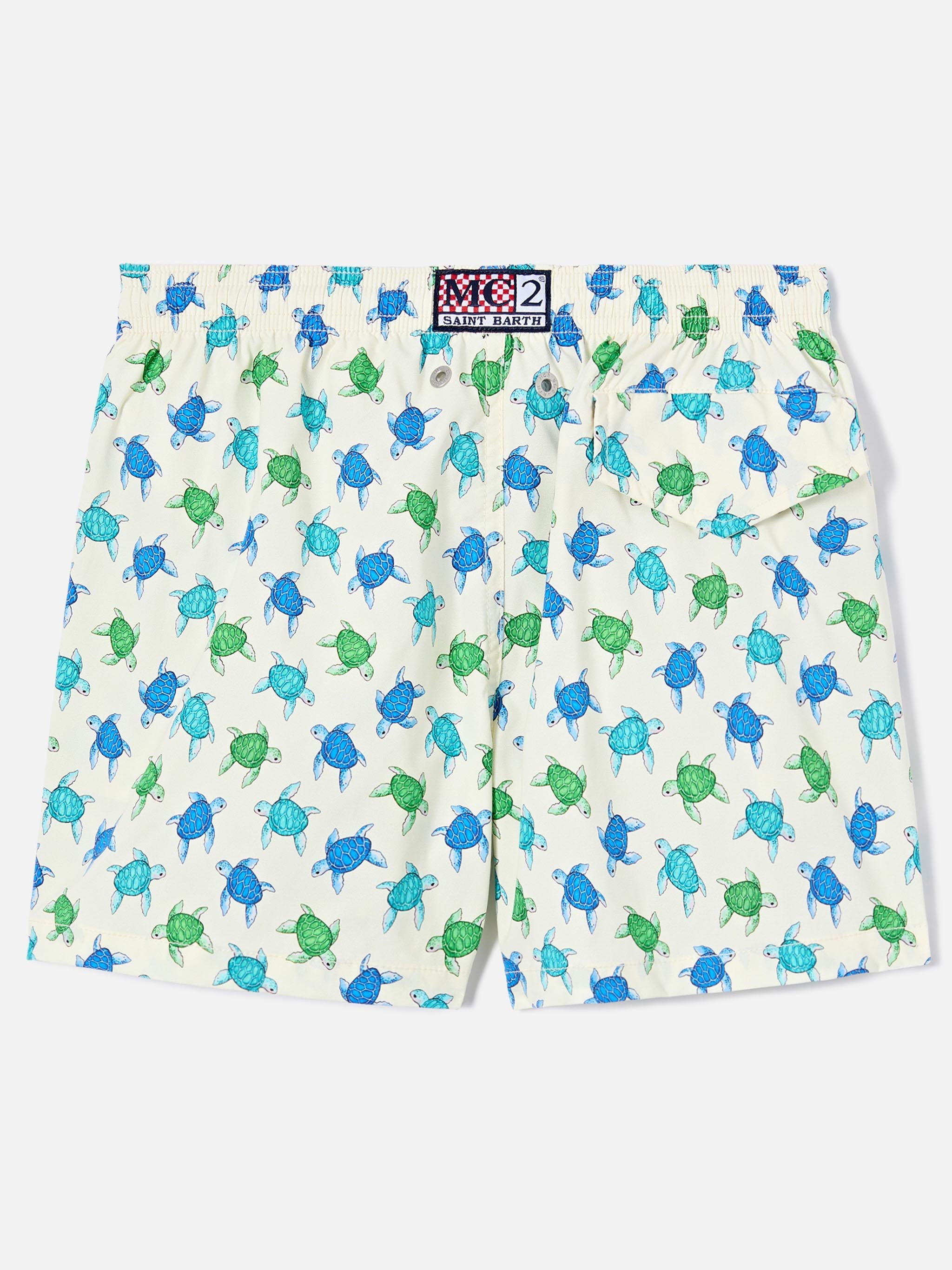 Jean Lighting Stretch Swim Shorts With All-Over Turtles Print White Swimshort