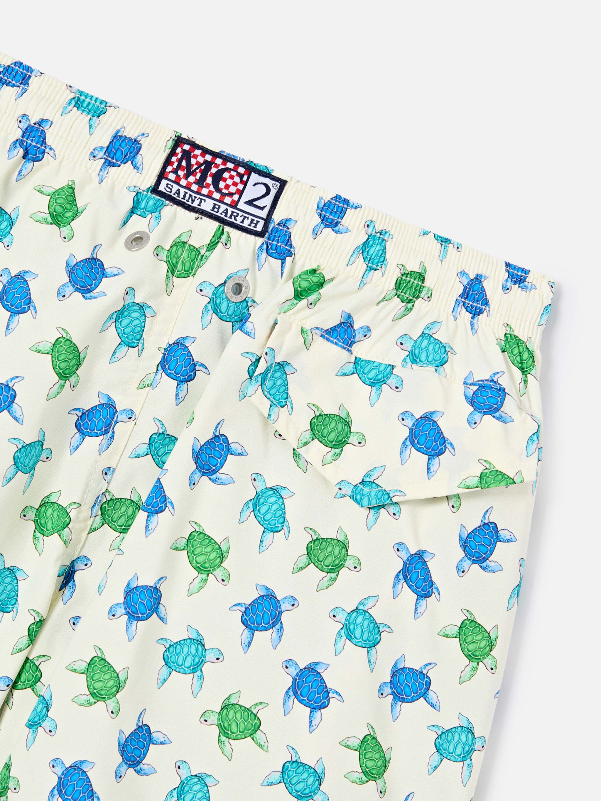 Jean Lighting Stretch Swim Shorts With All-Over Turtles Print White Swimshort