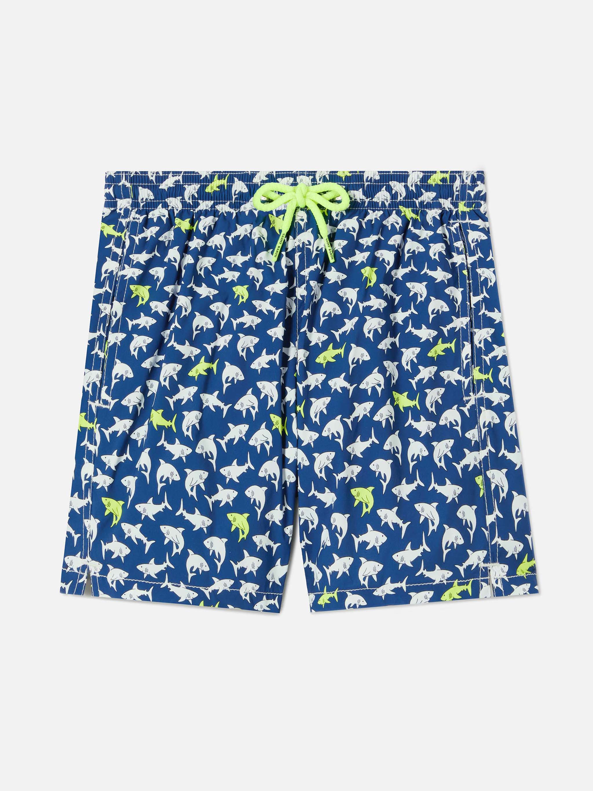 Jean Lighting Stretch Swim Shorts With All-Over Sharks Print Blue Swimshort
