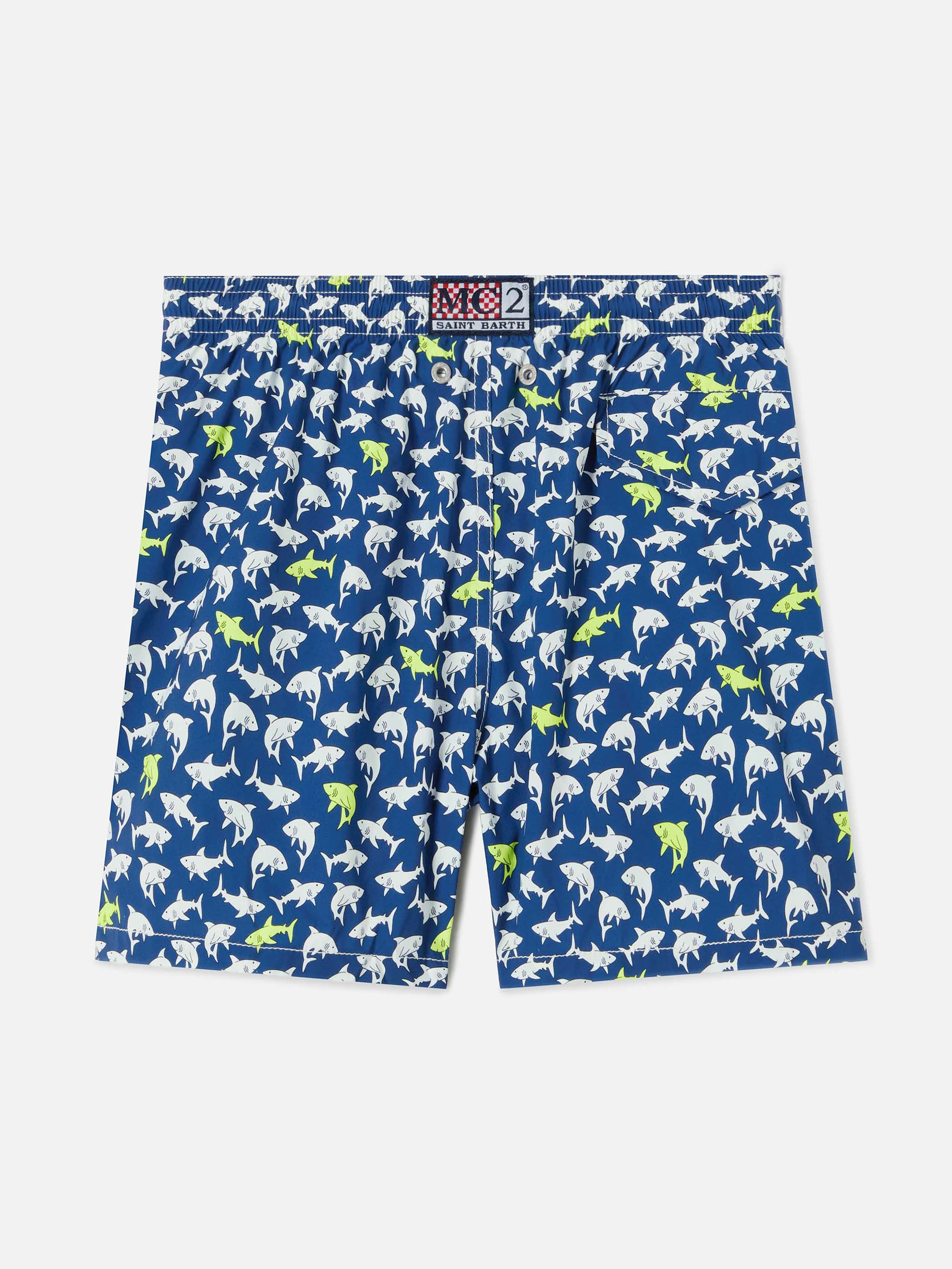 Jean Lighting Stretch Swim Shorts With All-Over Sharks Print Blue Swimshort