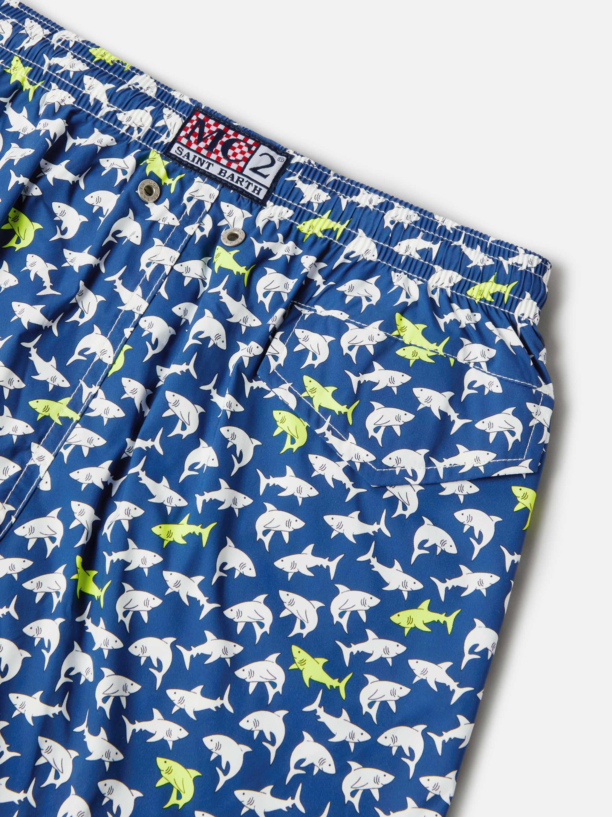 Jean Lighting Stretch Swim Shorts With All-Over Sharks Print Blue Swimshort