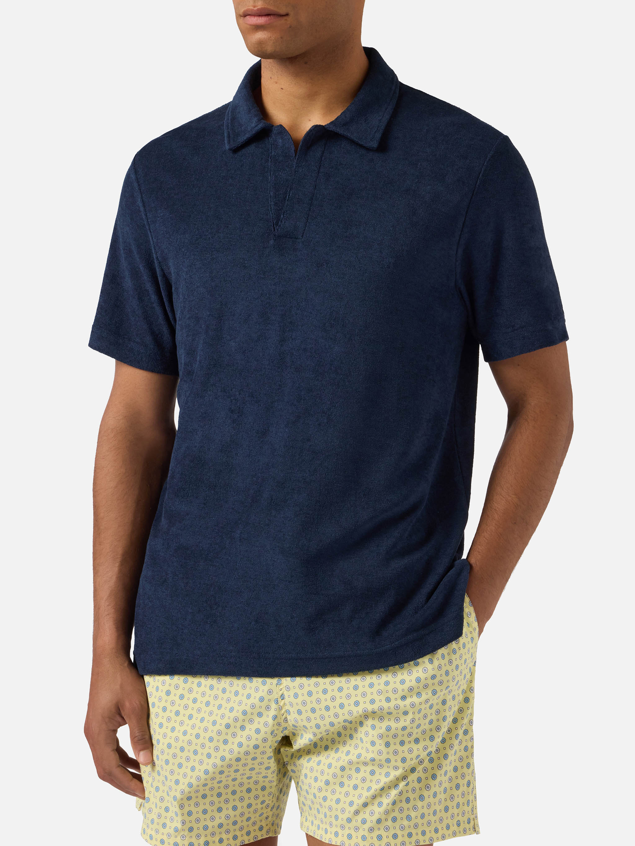 Navy Blue Jeremy Polo Terry-Effect Cotton Shirt