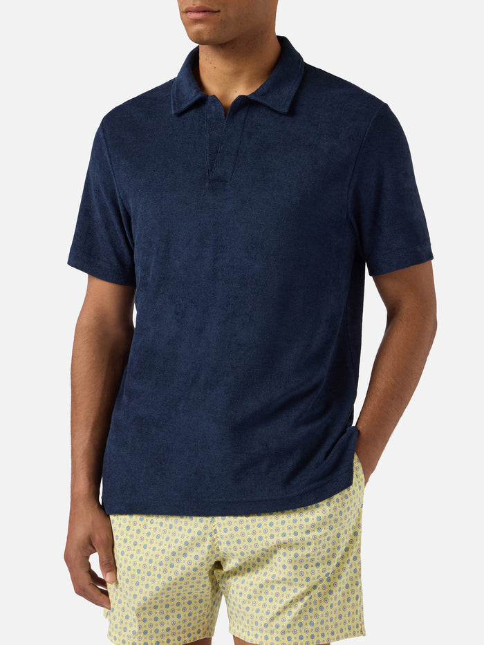 Navy Blue Jeremy Polo Terry-Effect Cotton Shirt