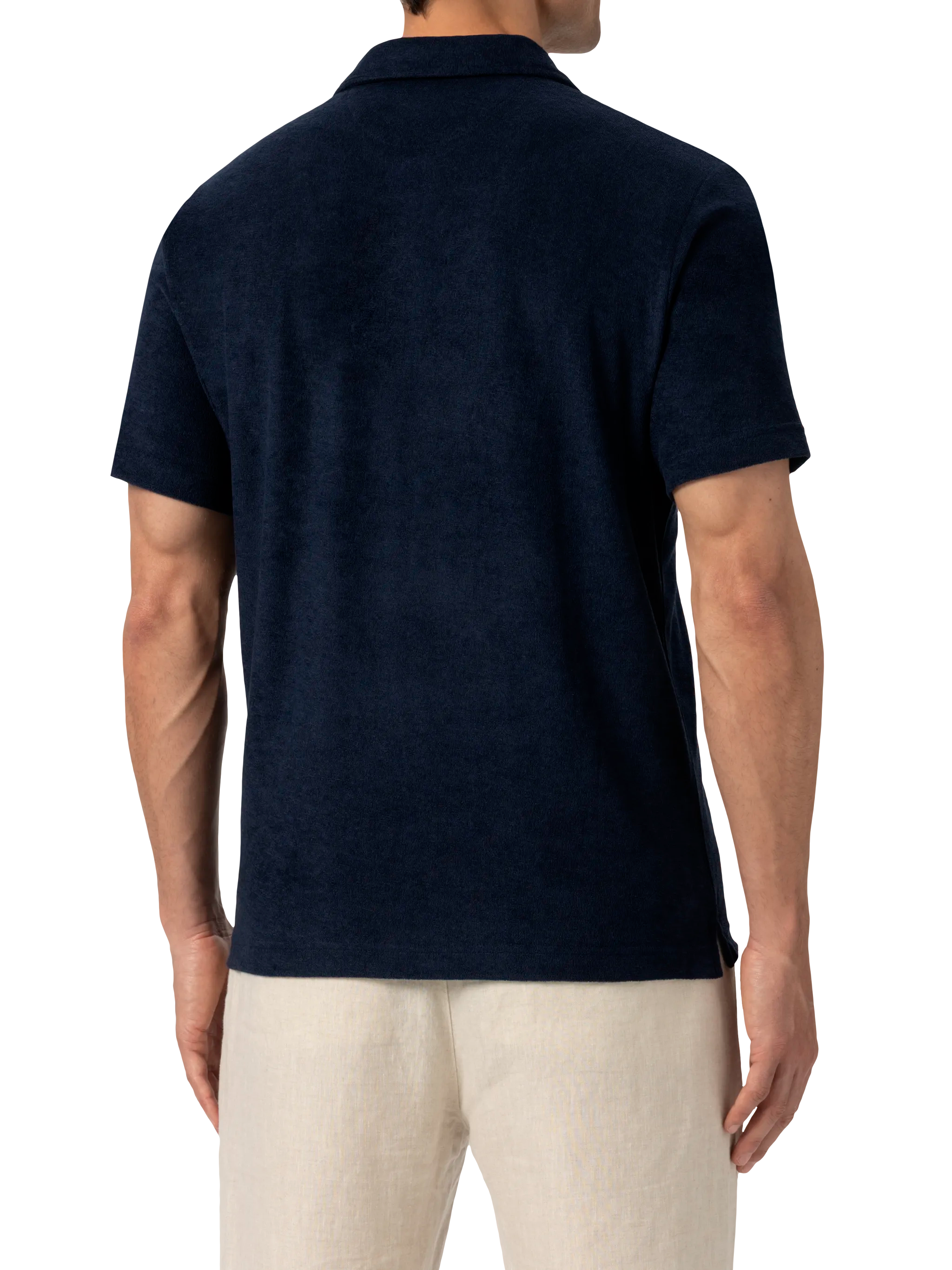 Jeremy Navy Blue Terry Buttonless Polo Shirt __single__