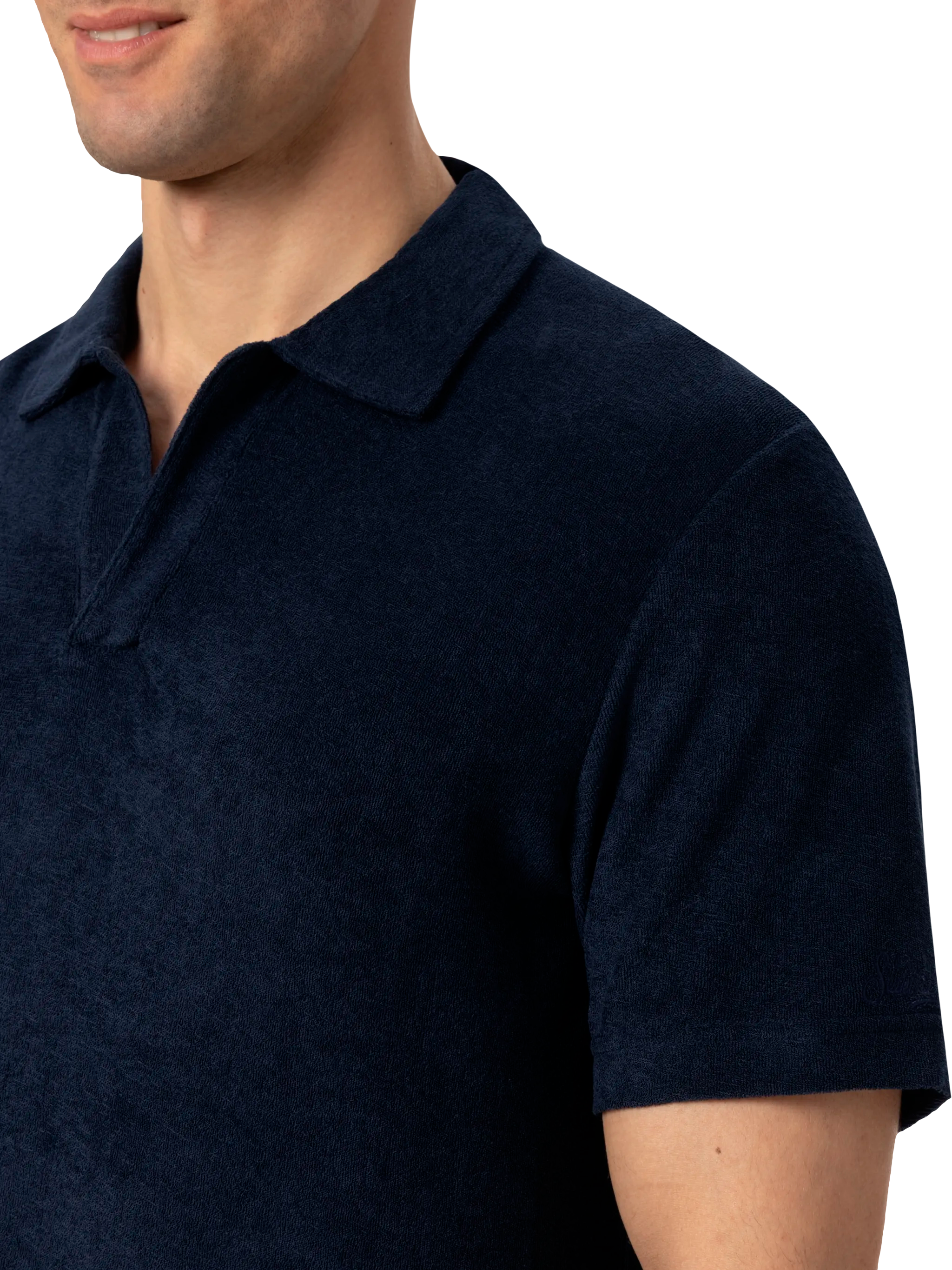 Jeremy Navy Blue Terry Buttonless Polo Shirt __single__