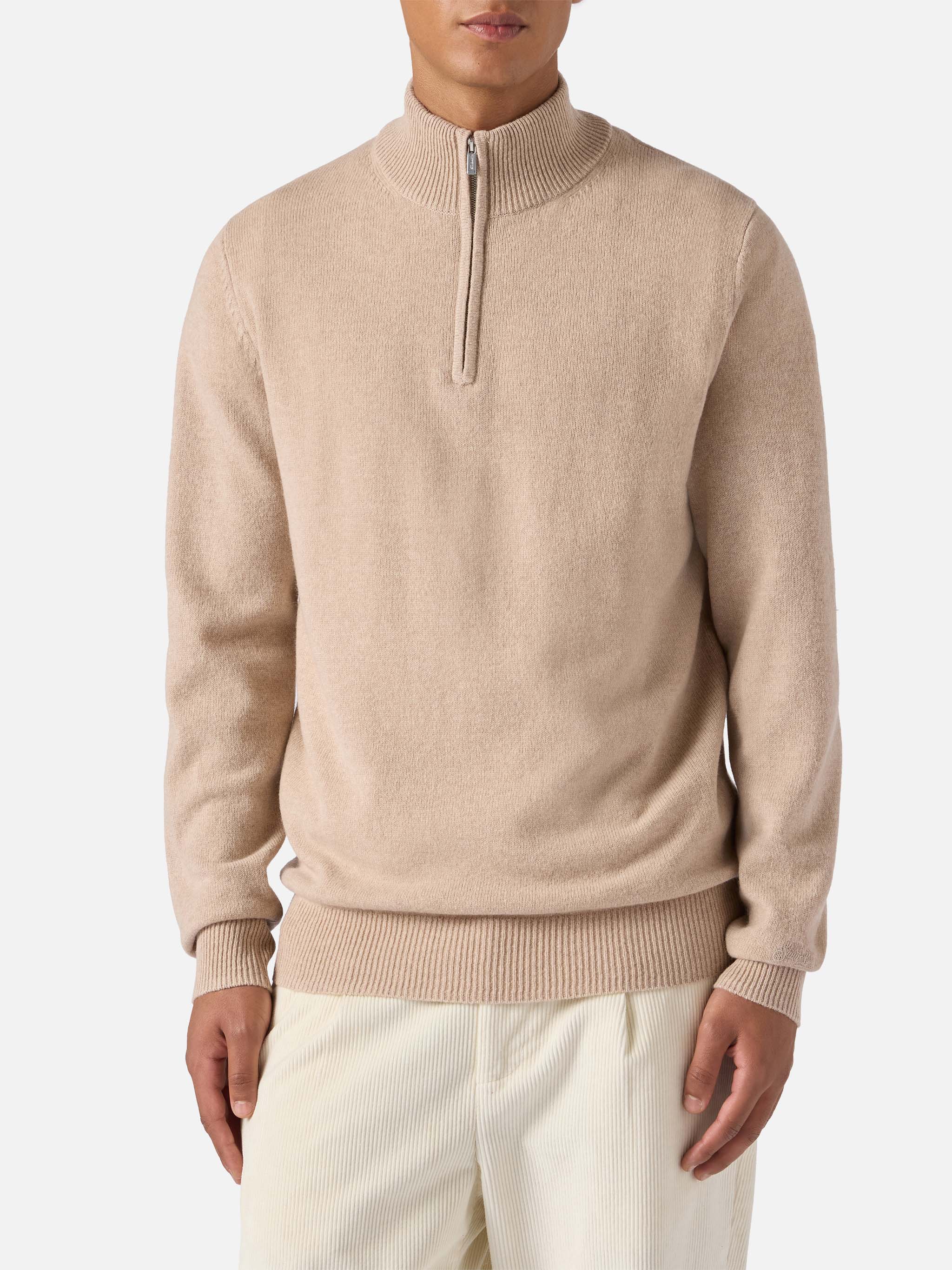 Jermyn Half-Zip Sweater Lambswool Beige Brown