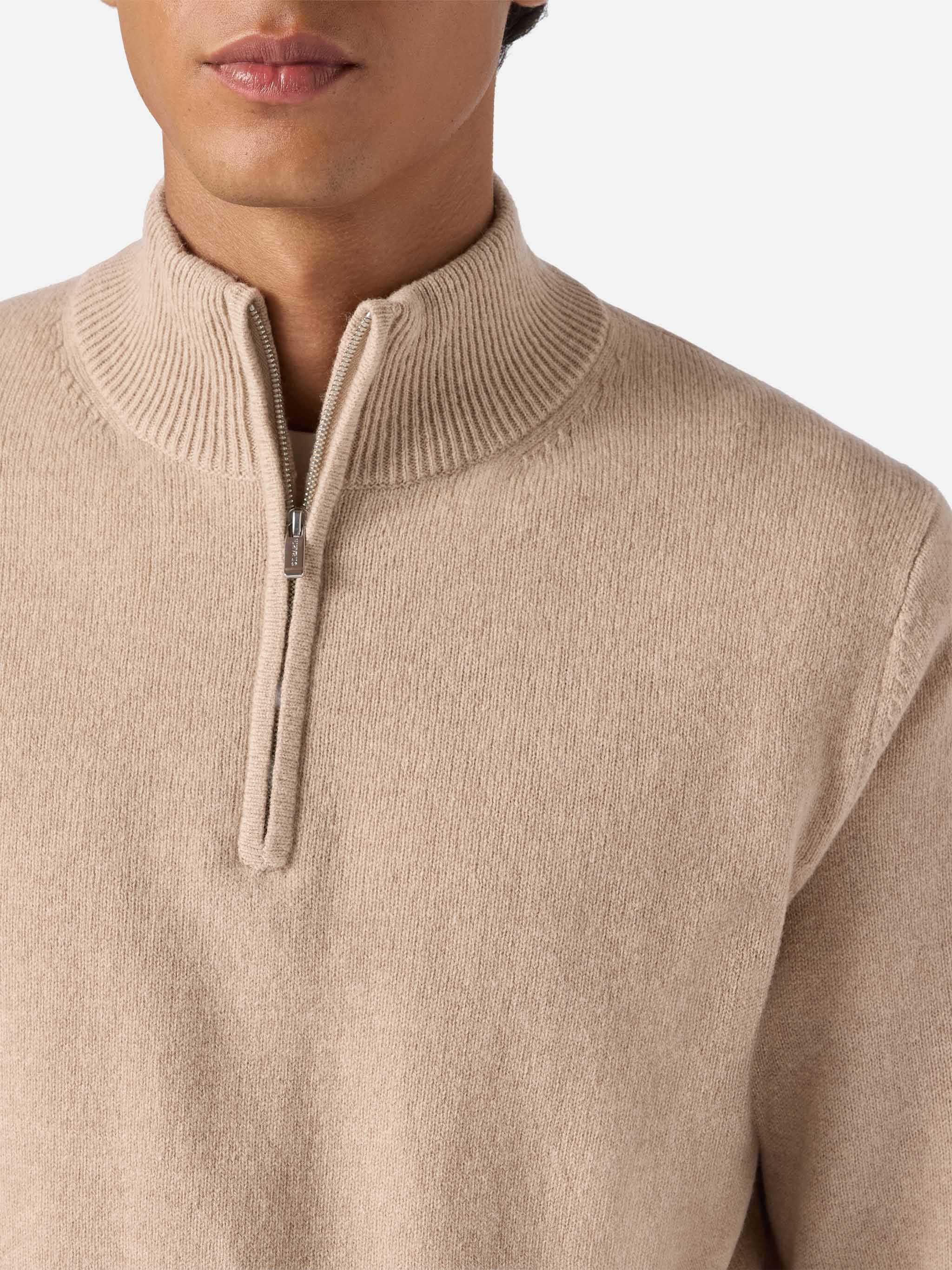 Jermyn Half-Zip Sweater Lambswool Beige Brown