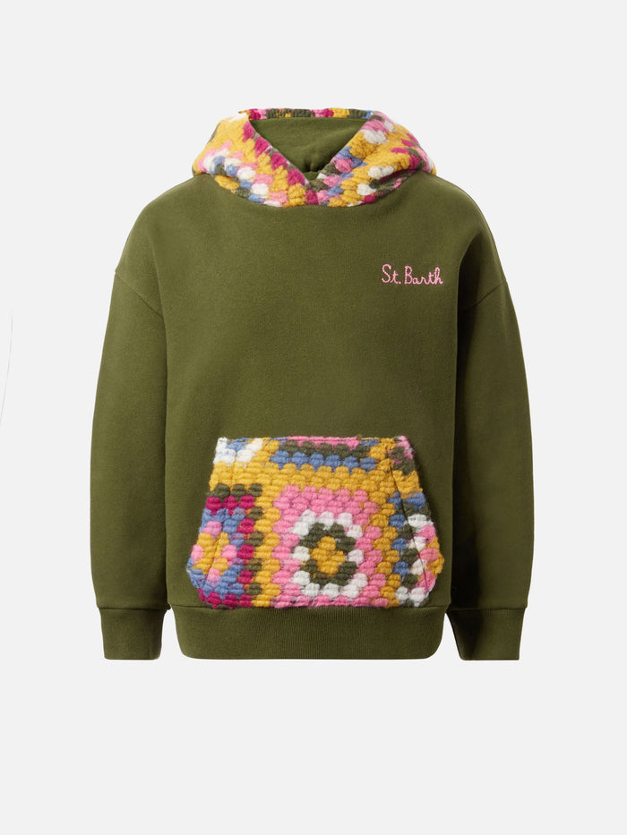 Jeune Jr Green Hoodie With Crochet Pattern Sweatshirt