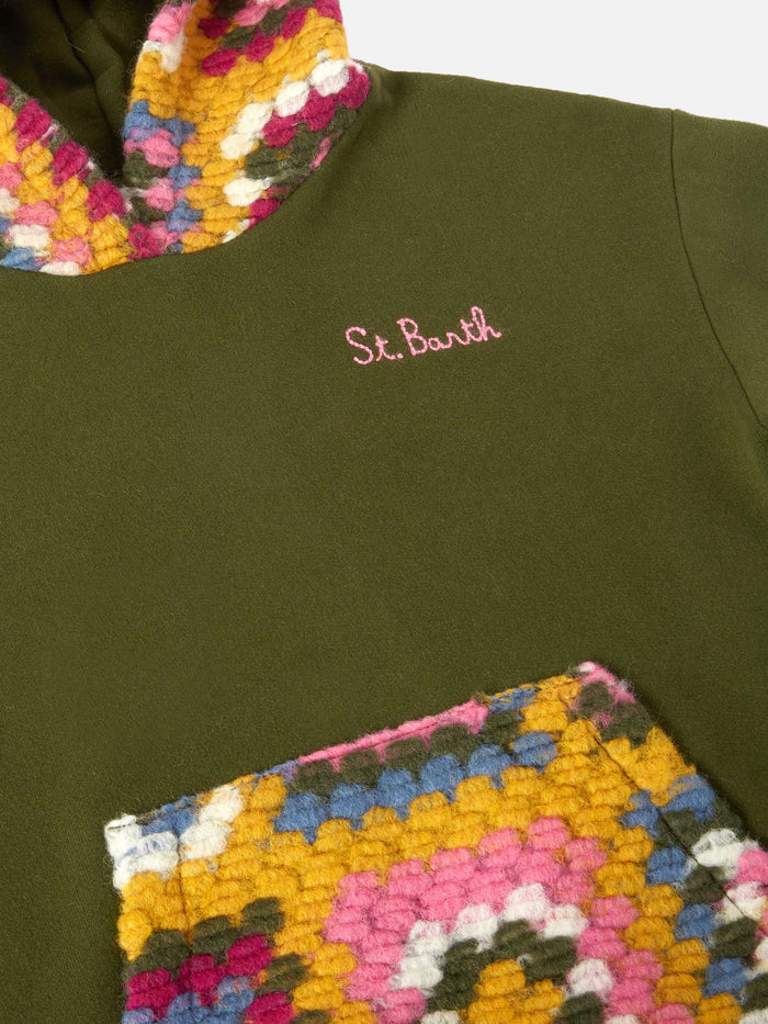 Jeune Jr Green Hoodie With Crochet Pattern Sweatshirt