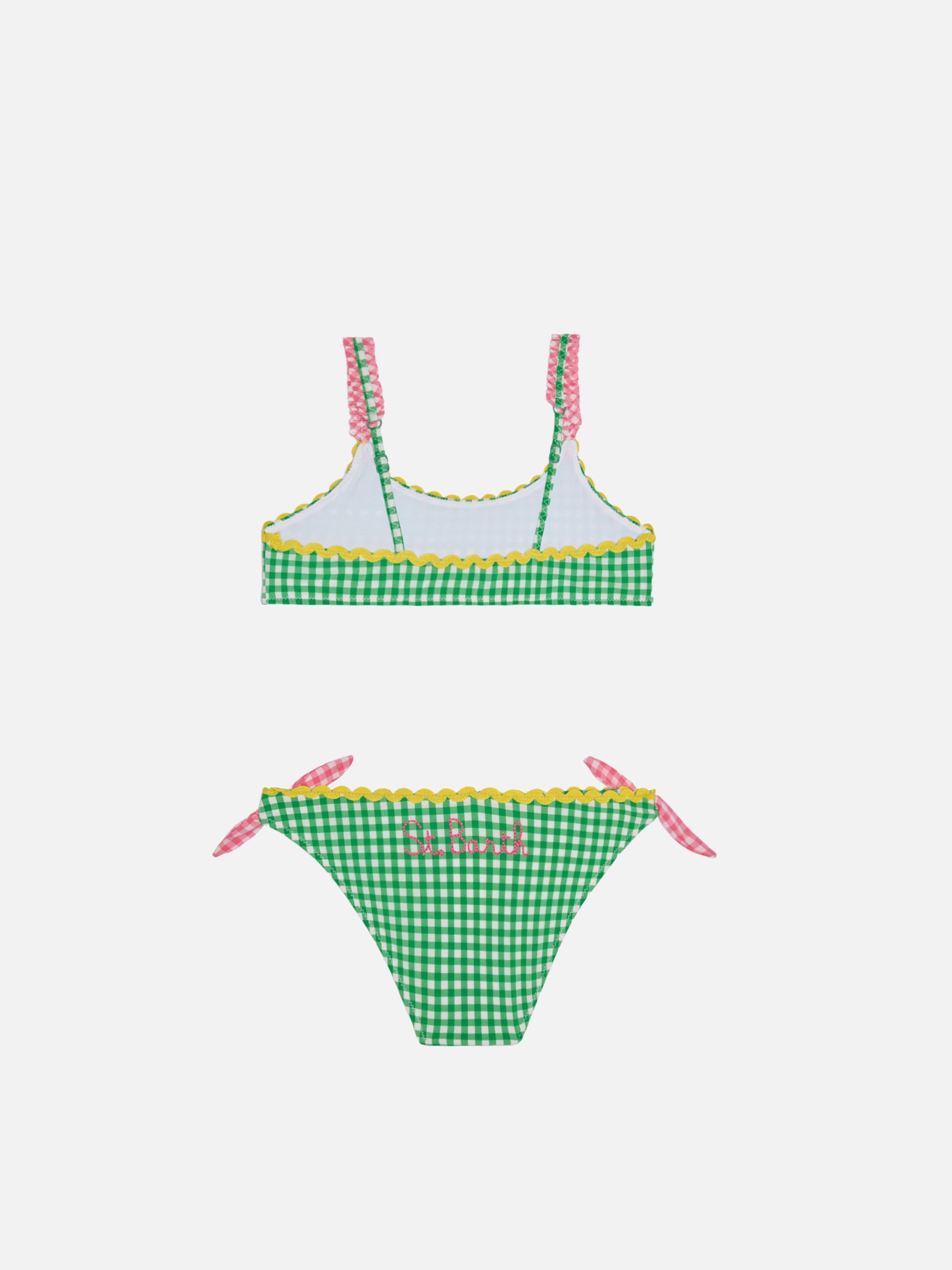 Girl Top Bikini With Gingham Print Green