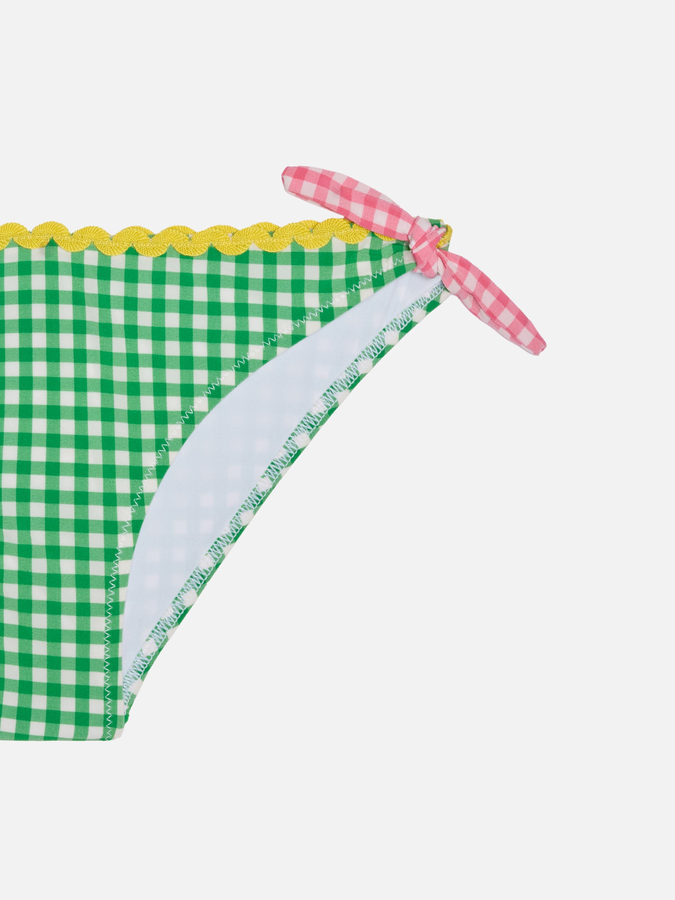 Girl Top Bikini With Gingham Print Green