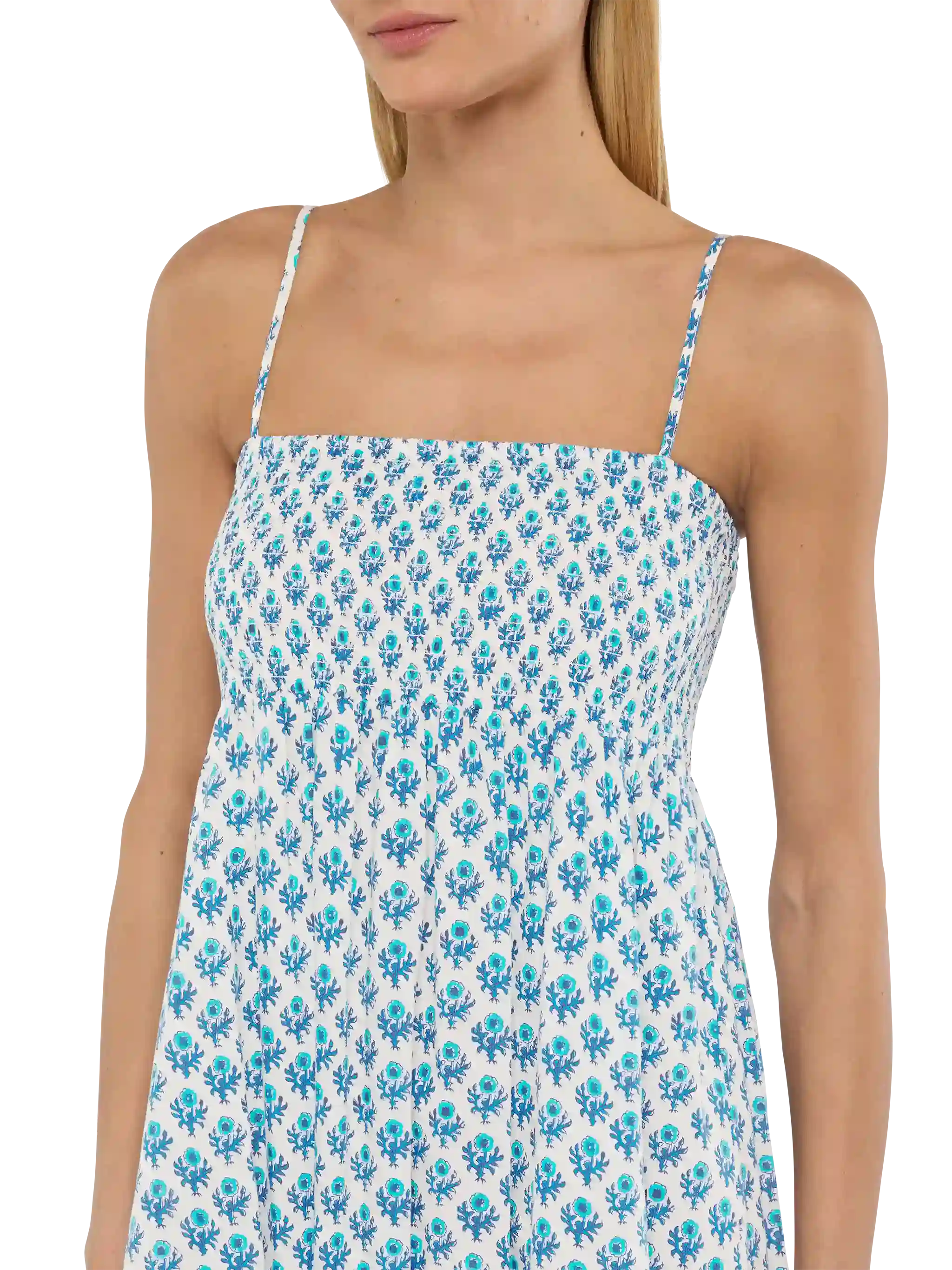 Jemma Cotton Dress With Smocked Embroidered Bodice White