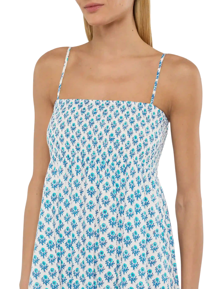 Jemma Cotton Dress With Smocked Embroidered Bodice White