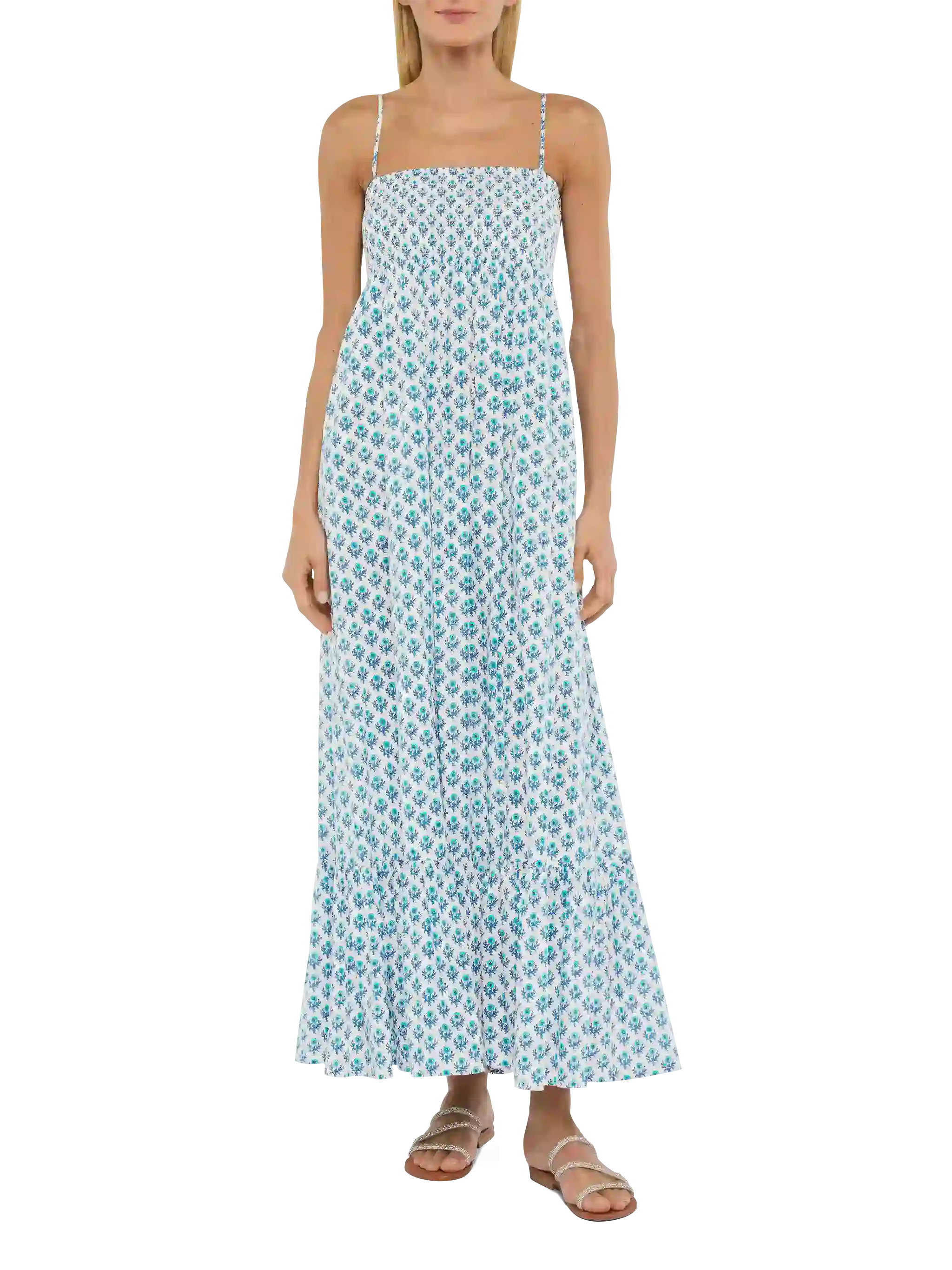 Jemma Cotton Dress With Smocked Embroidered Bodice White