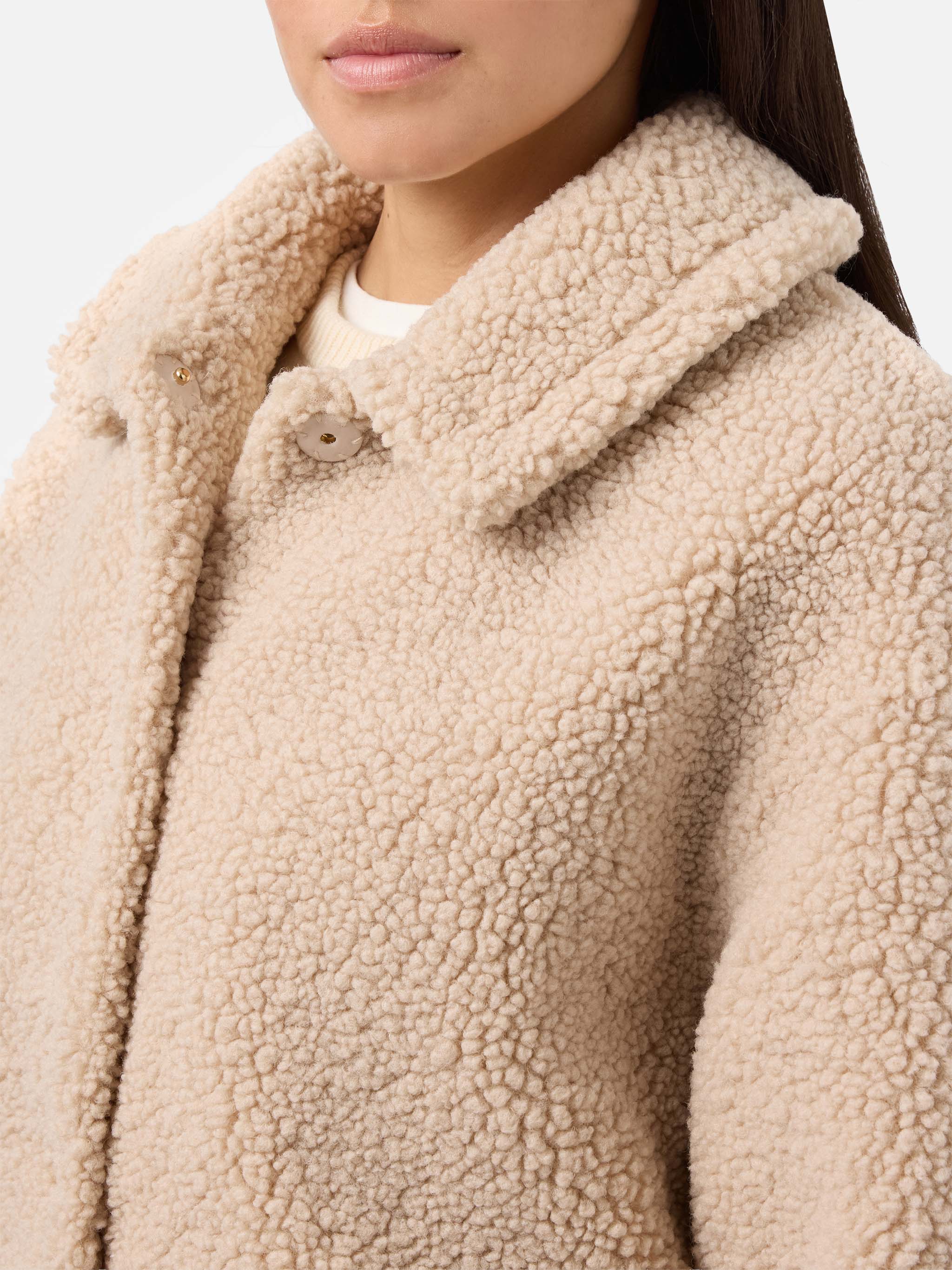 Jeanne Teddy Bomber With Back Patch White Jacket