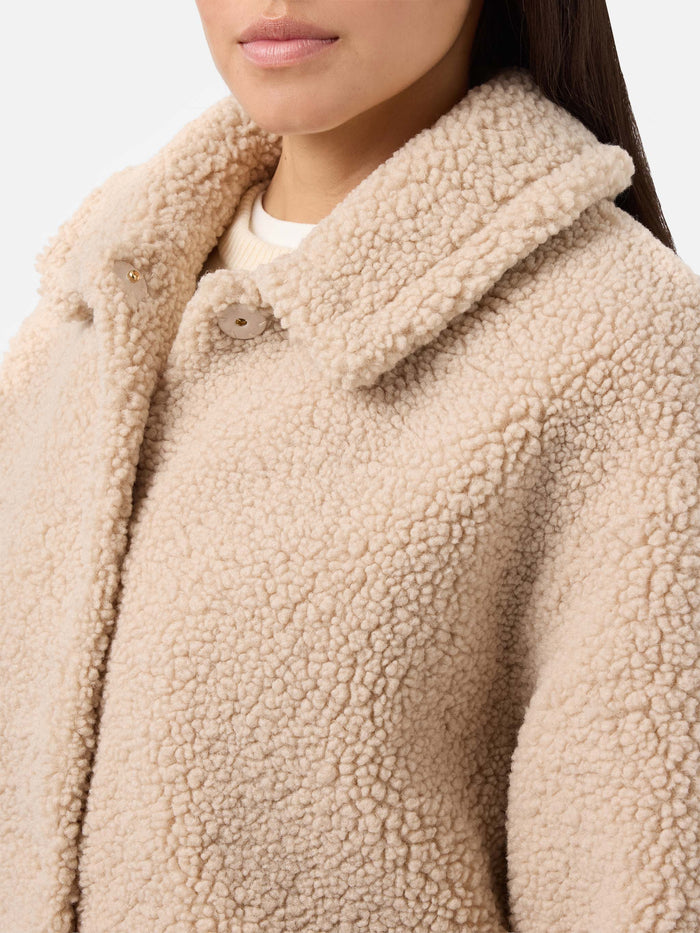Jeanne Teddy Bomber With Back Patch White Jacket