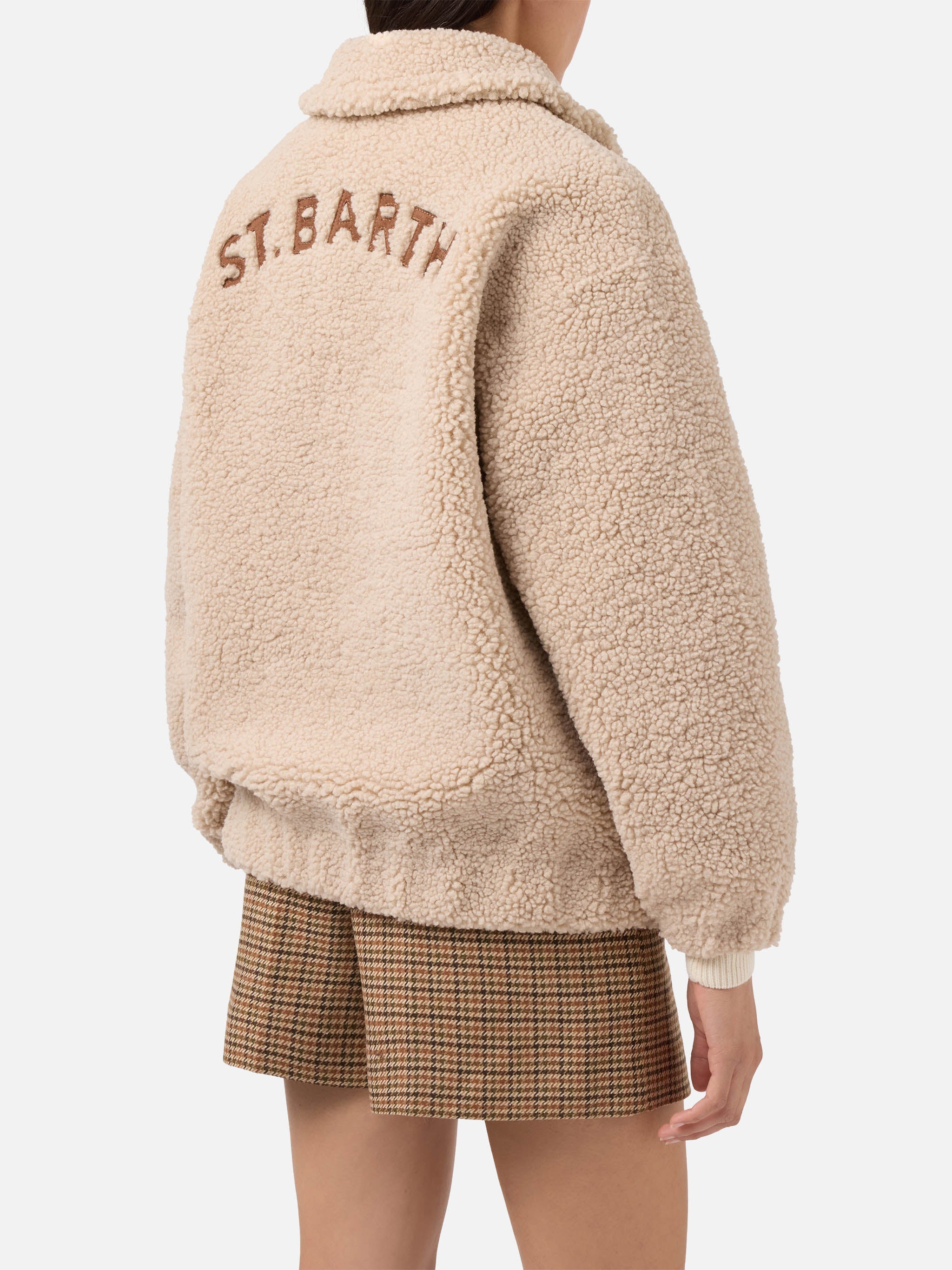 Jeanne Teddy Bomber With Back Patch White Jacket