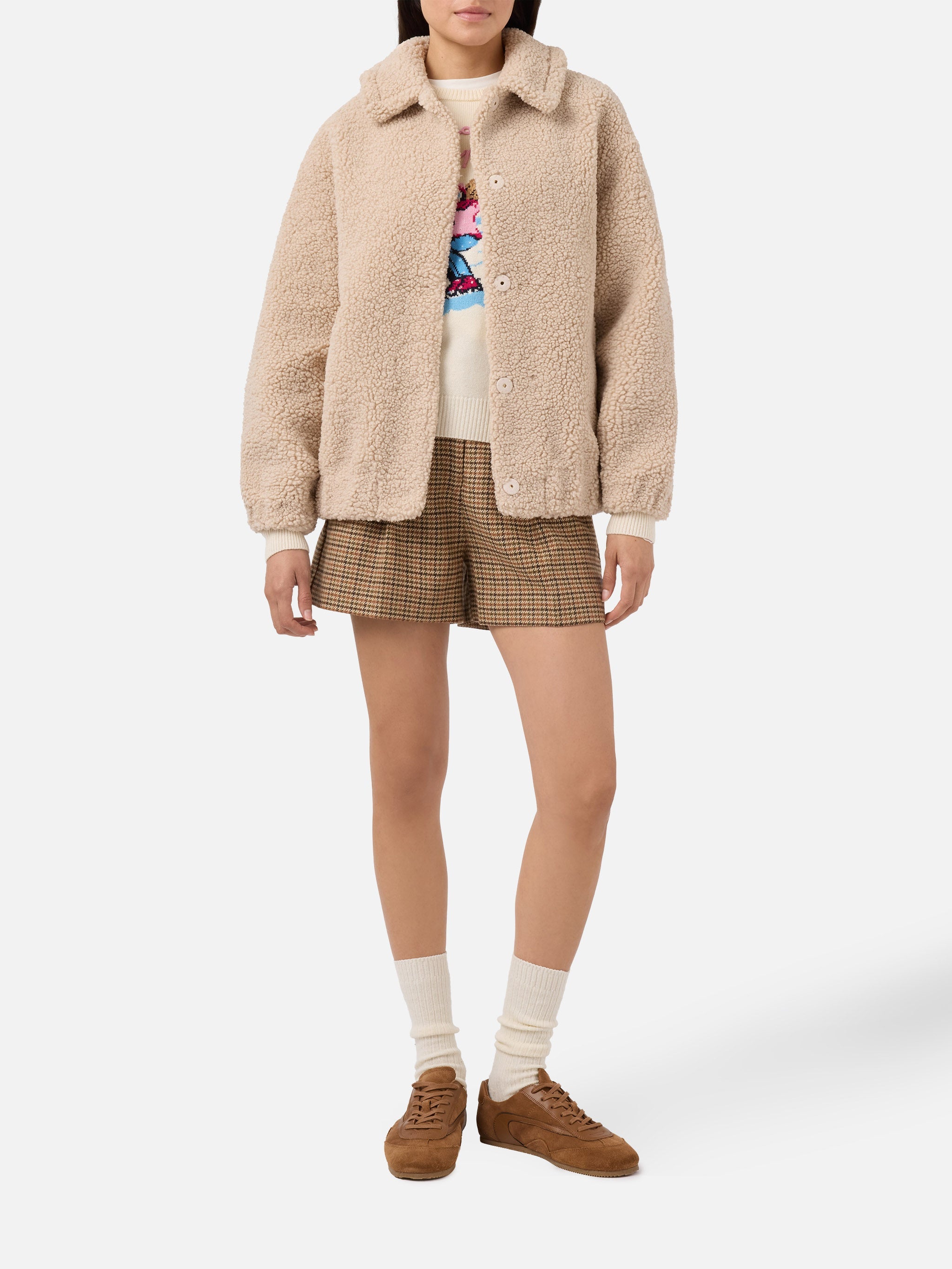 Jeanne Teddy Bomber With Back Patch White Jacket
