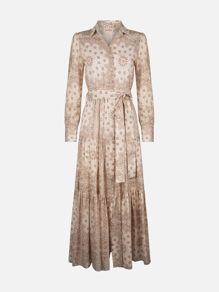 Beige Bandana Jensen Cotton Dress White