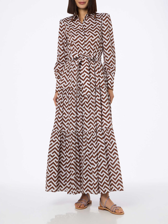 Zig Zag Print Jensen Cotton Long Dress White