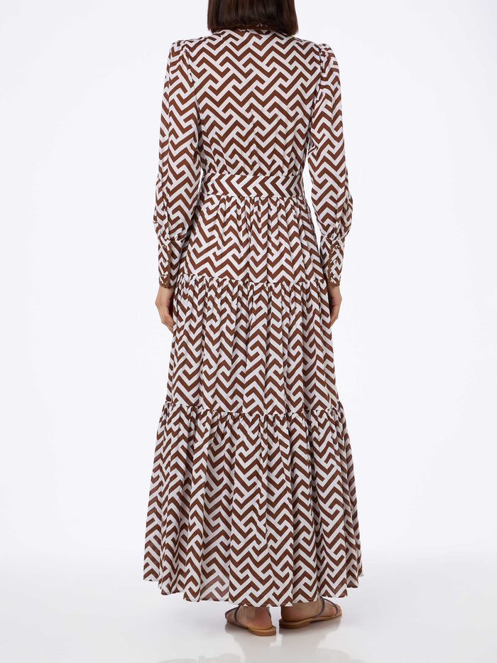 Zig Zag Print Jensen Cotton Long Dress White