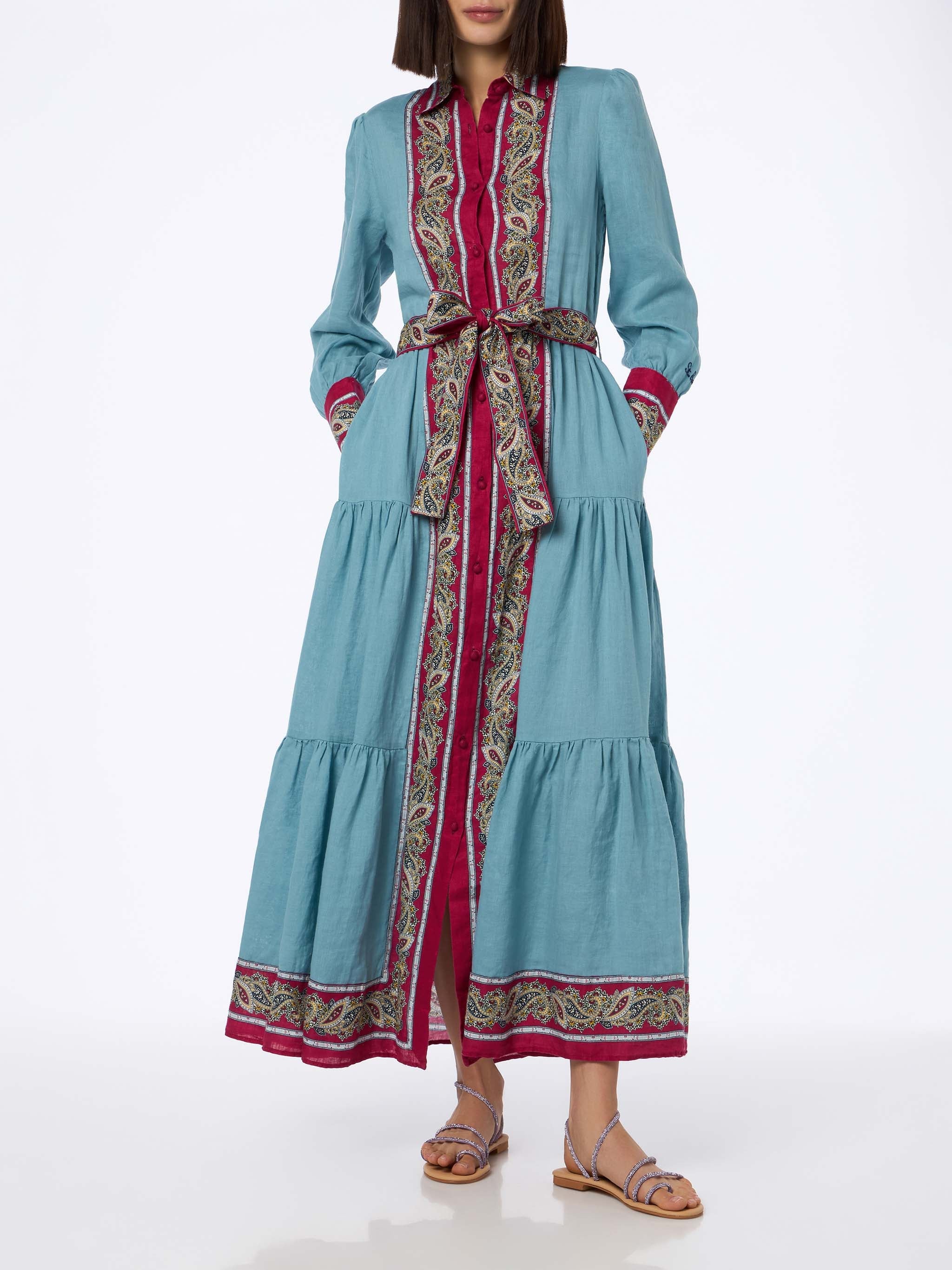 Light Blue Paisley Jensen Linen Dress